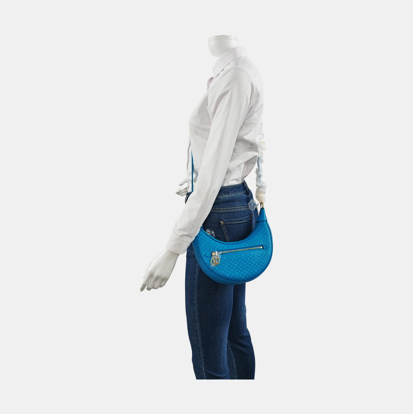 LOUIS VUITTON LOOP Blue Leather Monogram Pea Pod Bag with Shoulder Strap, Gold Hardware, 2 Removable Shoulder Straps-(SKU)-953032437