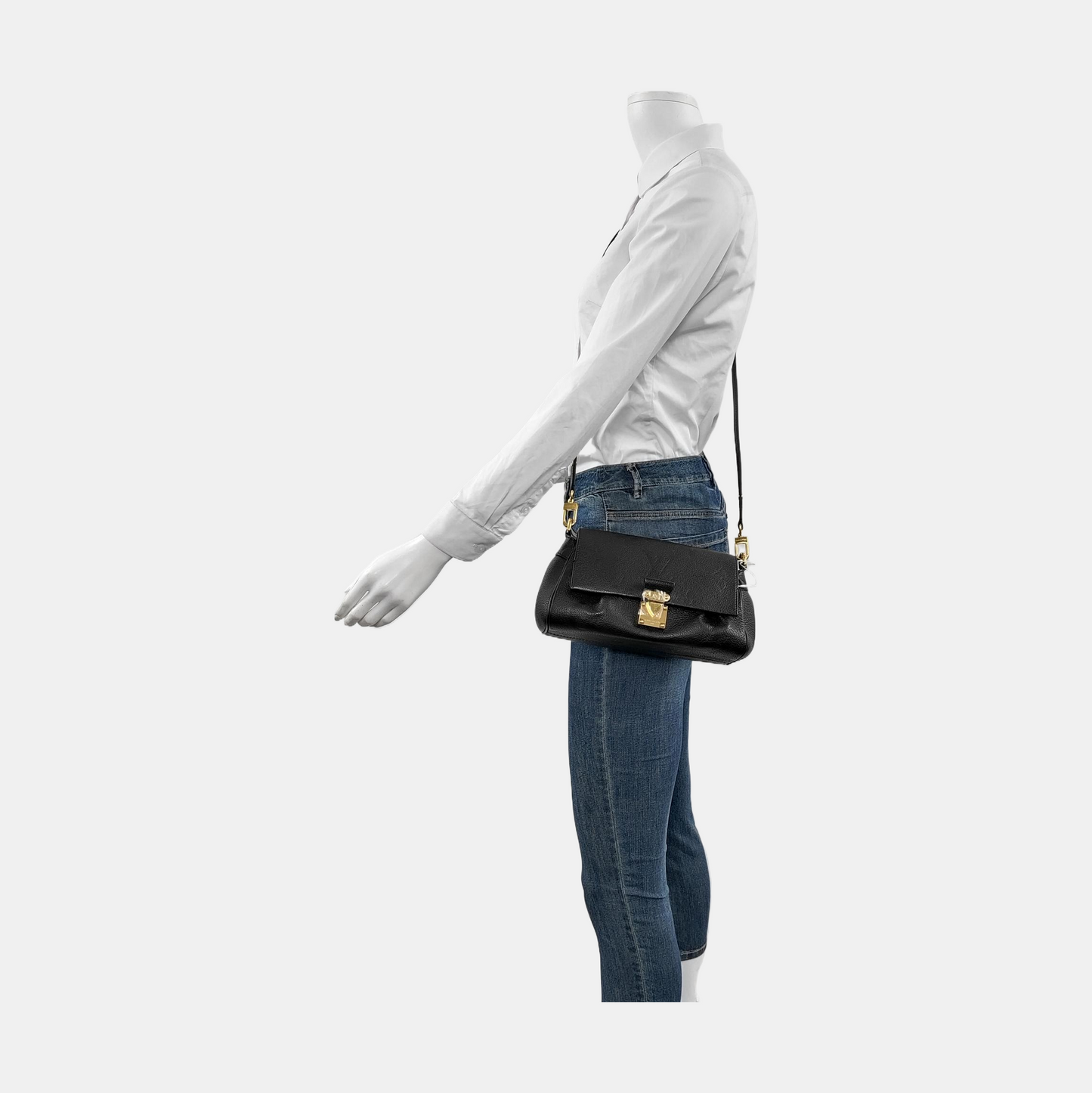 LOUIS VUITTON FAVORITE Black Leather Embossed Shoulder Bag Crossbody Bag 2 Detachable Straps Gold Hardware-(SKU)-953032039