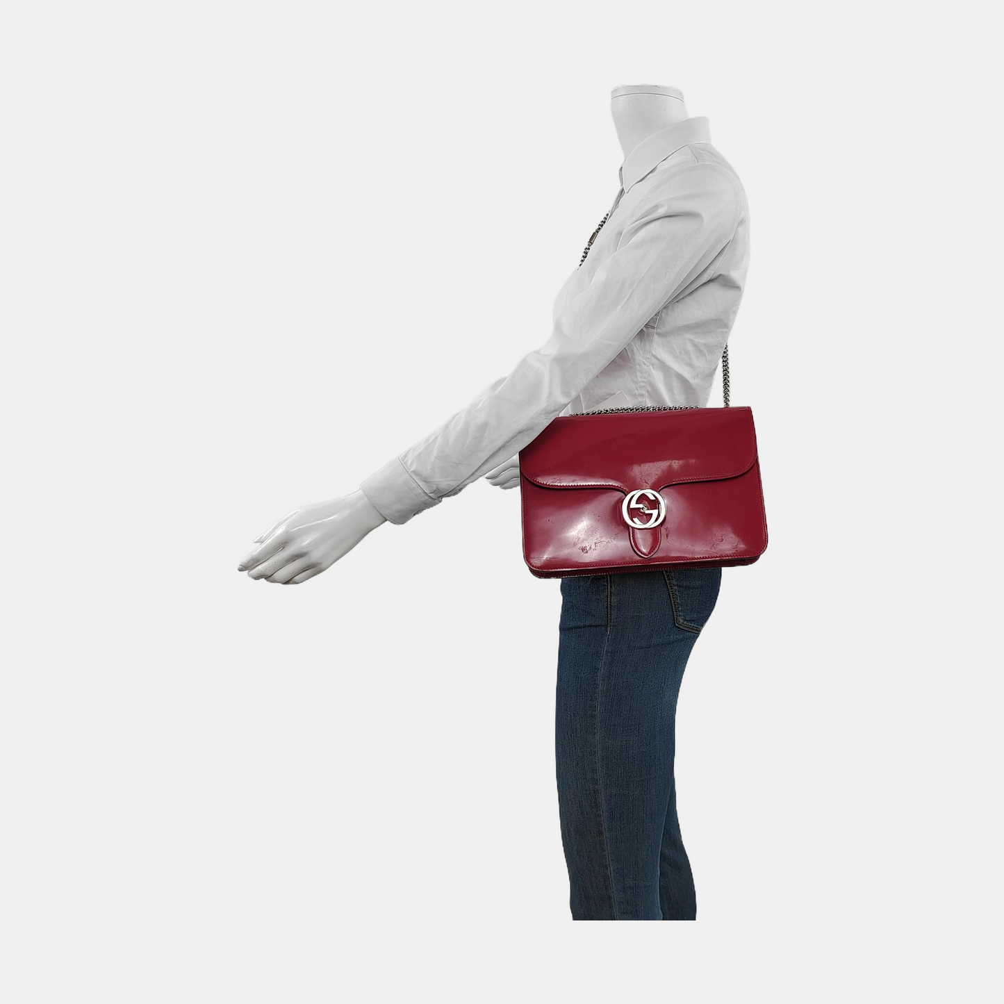 GUCCI Interlocking G Large size Fuchsia Leather Shoulder Tote Crossbody Bag Silver Hardware-(SKU)-953004708