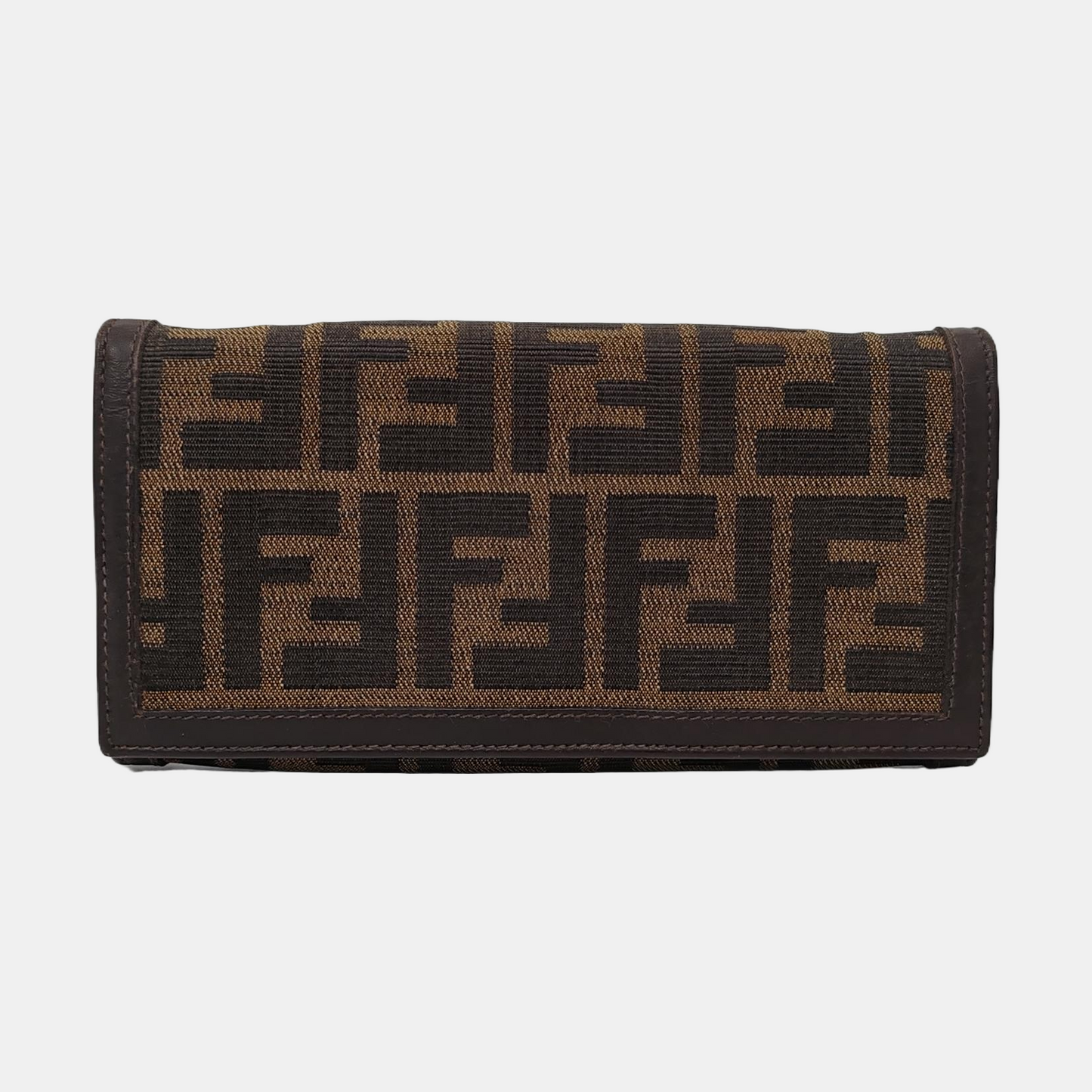 FENDI 棕色帆布双F钱包-(SKU)-952489575
