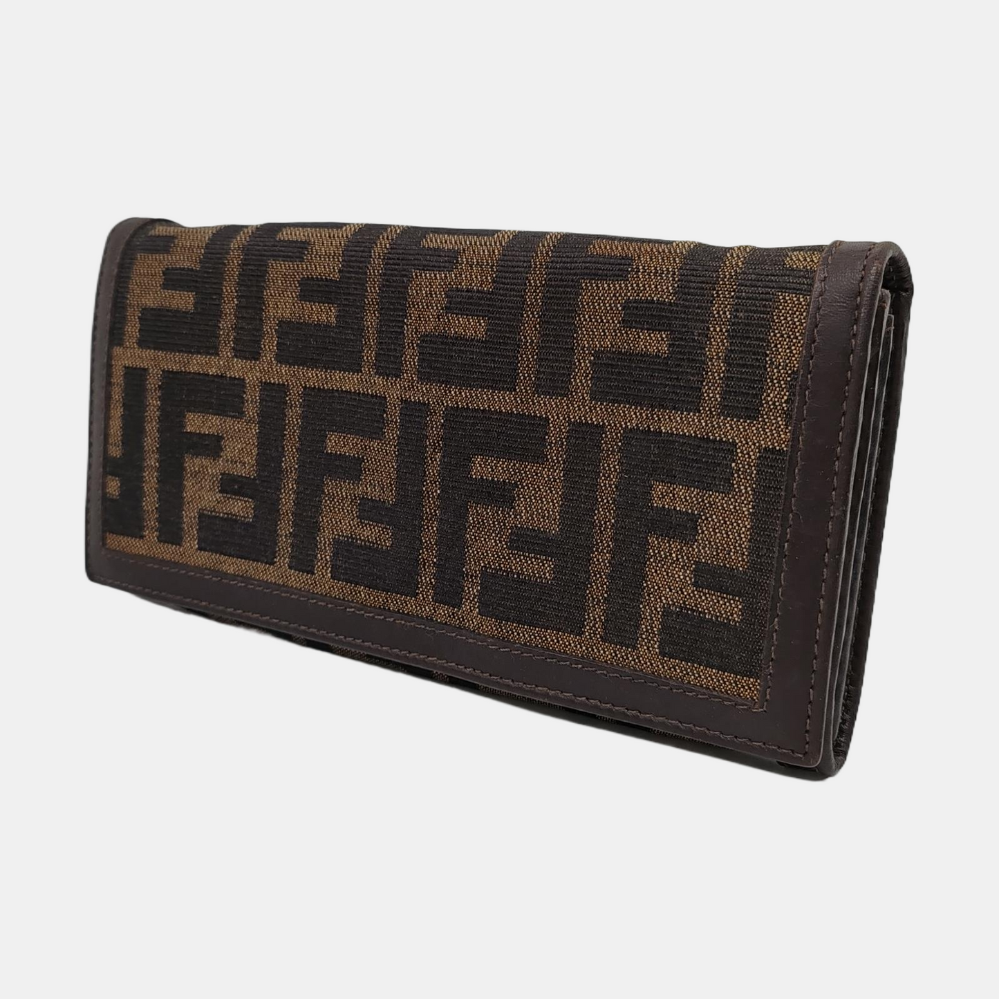 FENDI 棕色帆布双F钱包-(SKU)-952489575