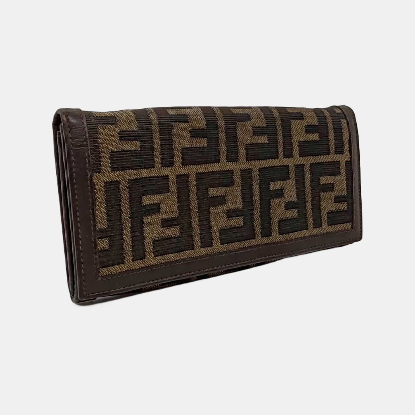 FENDI 棕色帆布双F钱包-(SKU)-952489575