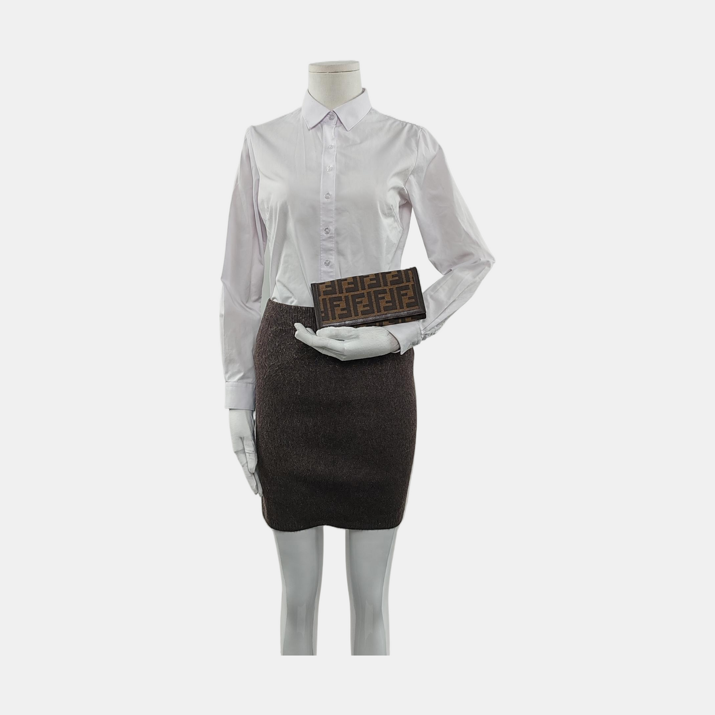 FENDI 棕色帆布双F钱包-(SKU)-952489575