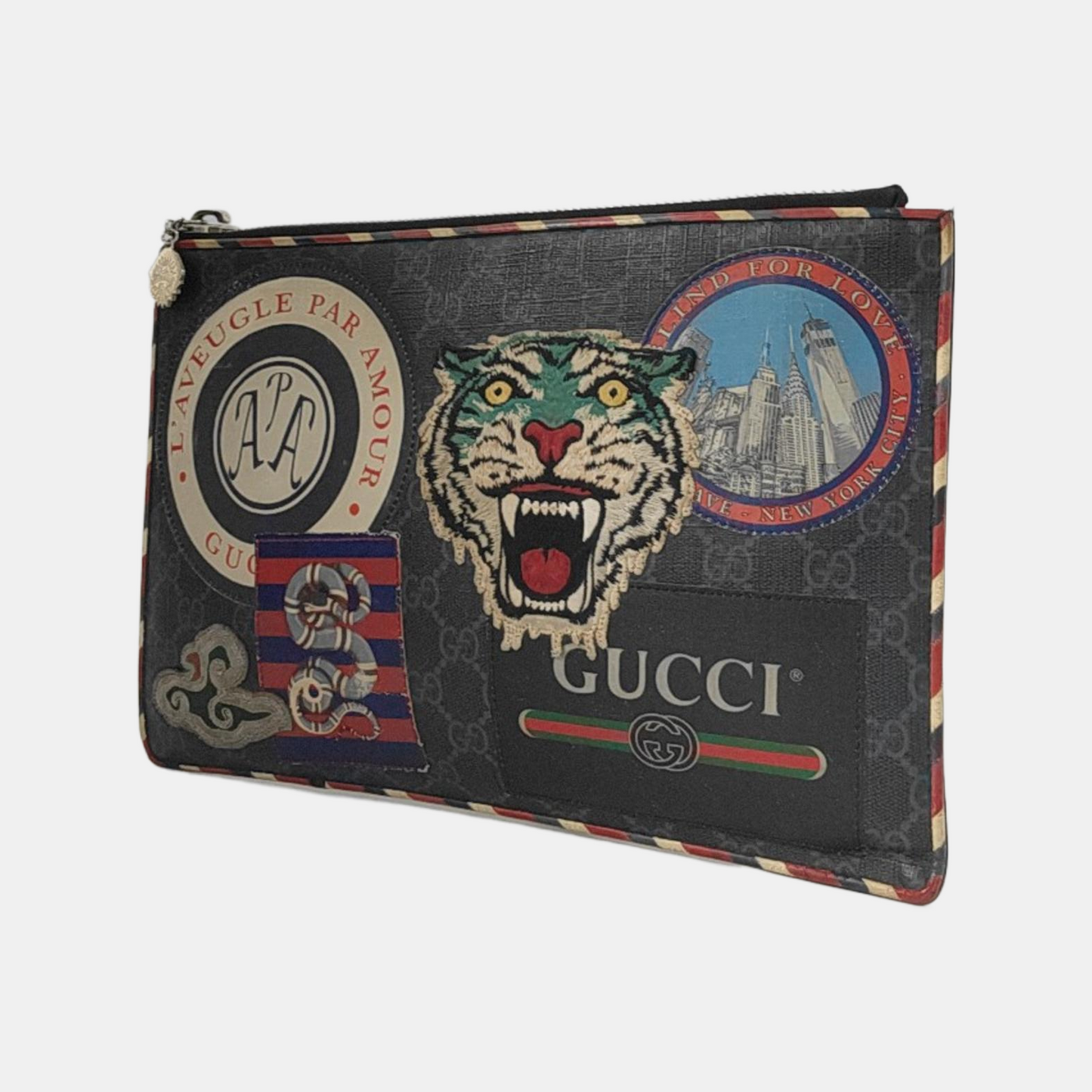 GUCCI Courrier Black Coated Canvas Monogram Embroidered Handbag Silver Hardware-(SKU)-953095633