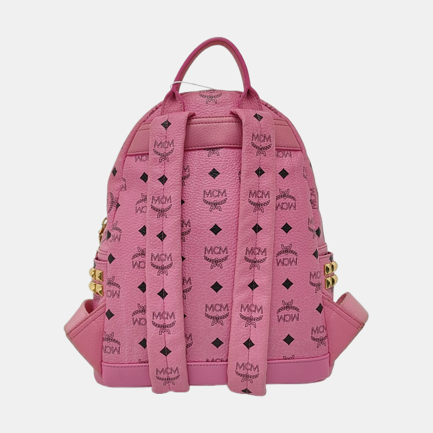MCM STARK Small size Pink Coated Canvas Studs Double Shoulder Bag Golden hardware-(SKU)-940254240
