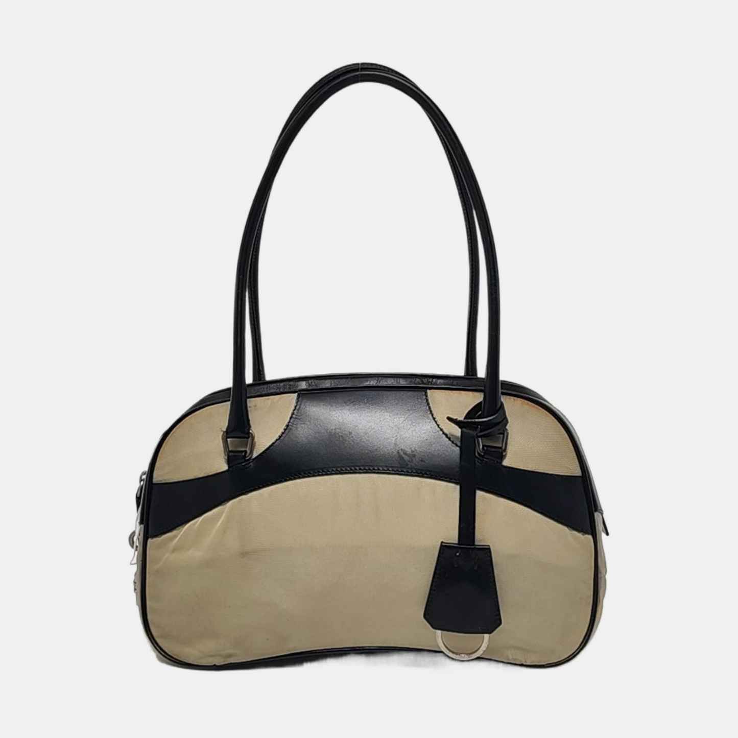 PRADA Beige nylon single shoulder bag handbag Silver Hardware-(SKU)-953446216