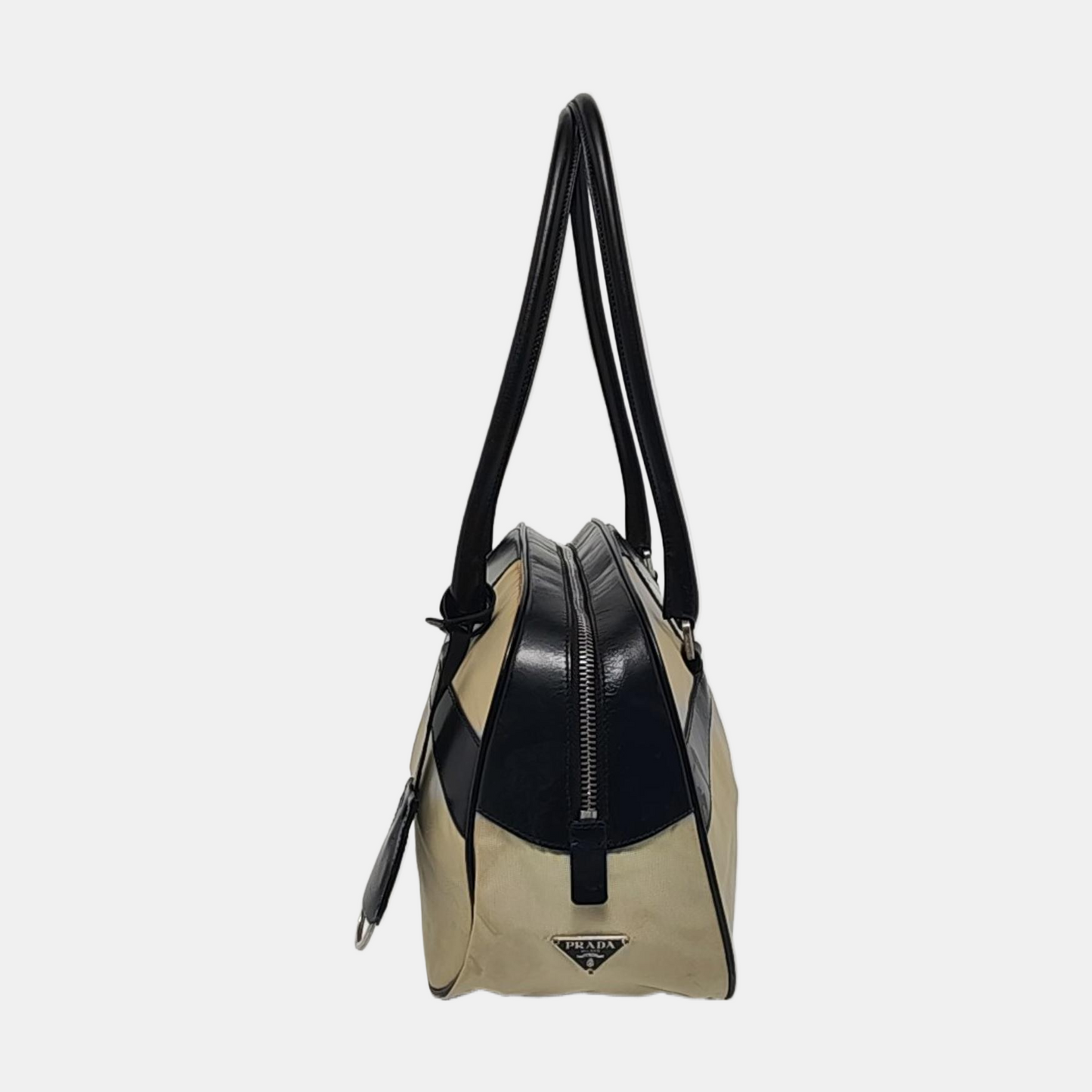 PRADA Beige nylon single shoulder bag handbag Silver Hardware-(SKU)-953446216