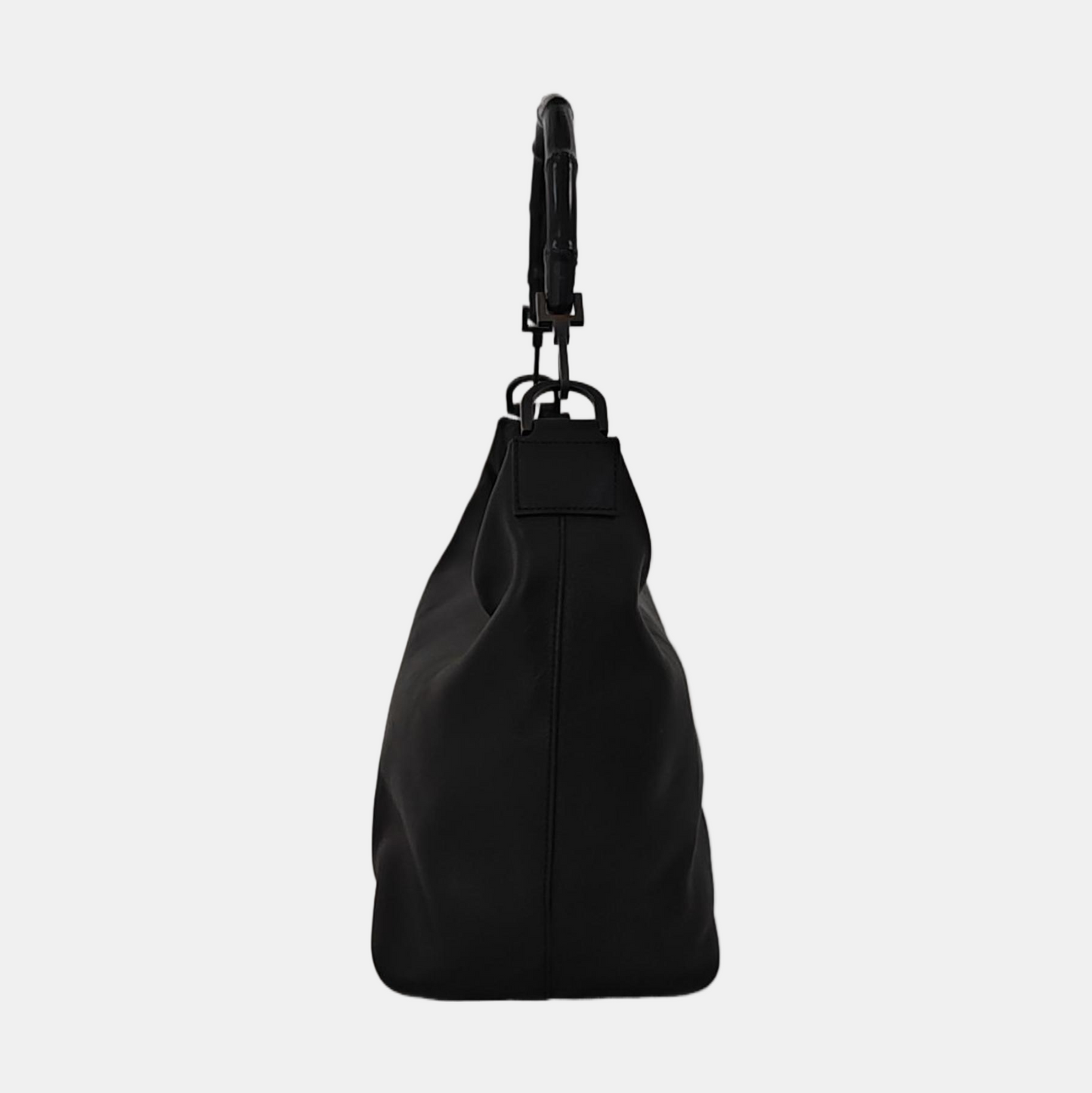 GUCCI Bamboo 1947 Black Cowhide Bamboo Handle Handbag Single Shoulder Bag Ruthenium color hardware Removable shoulder strap-(SKU)-953171646
