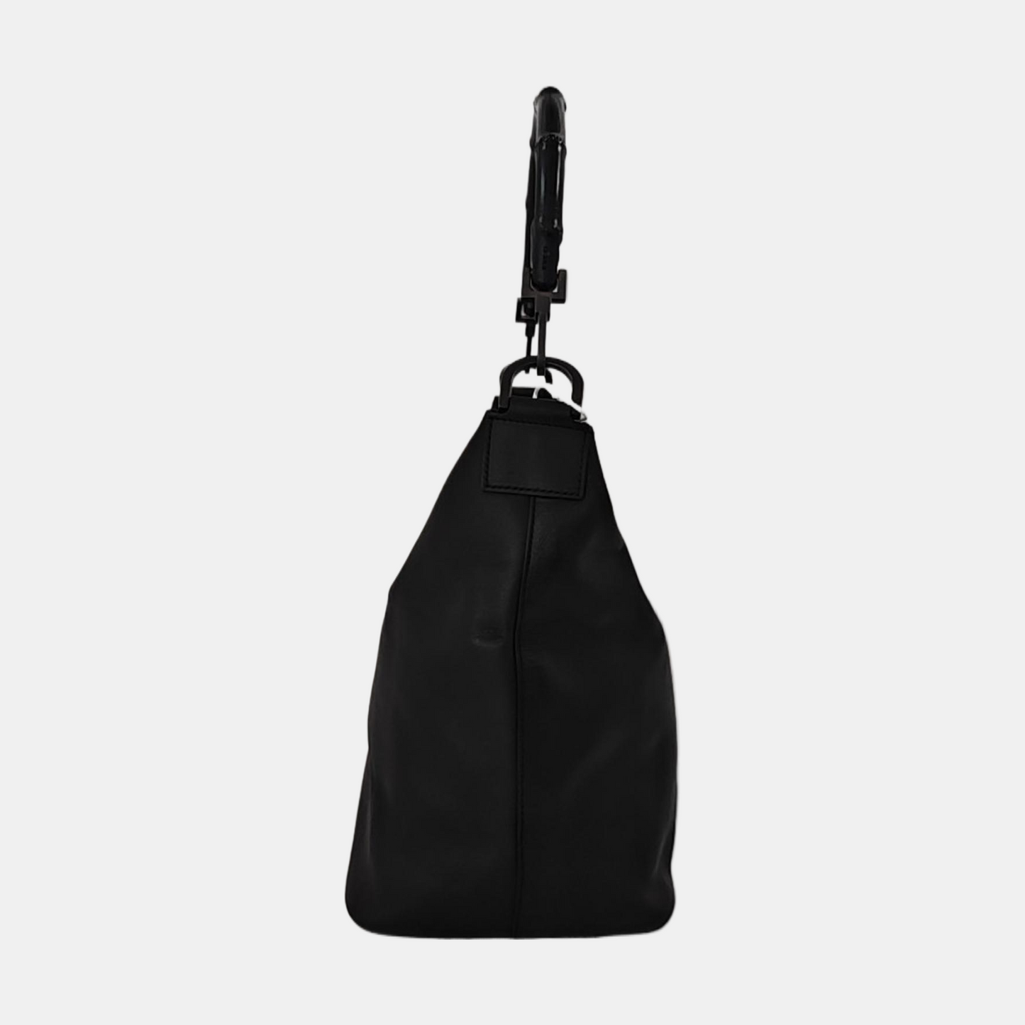 GUCCI Bamboo 1947 Black Cowhide Bamboo Handle Handbag Single Shoulder Bag Ruthenium color hardware Removable shoulder strap-(SKU)-953171646