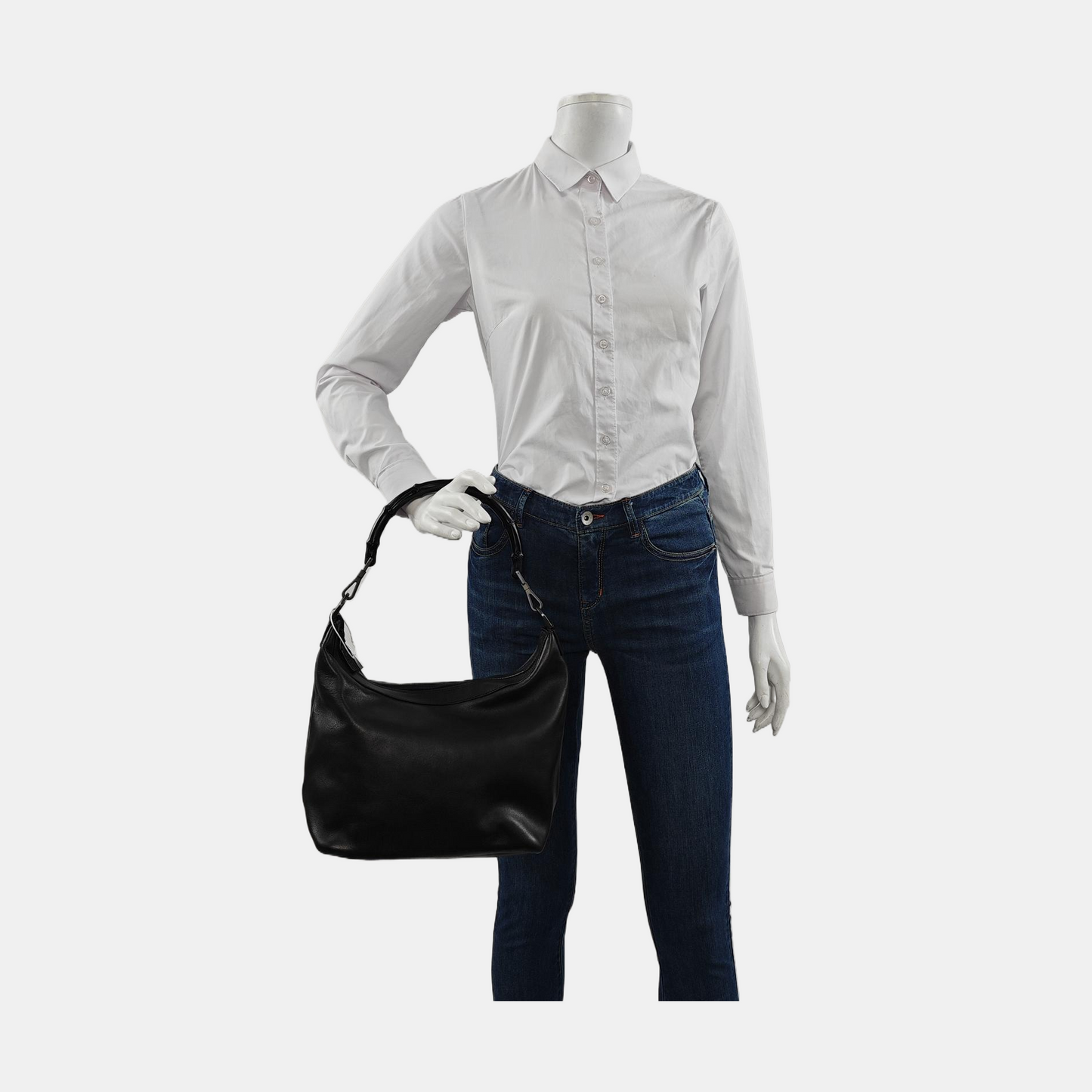 GUCCI Bamboo 1947 Black Cowhide Bamboo Handle Handbag Single Shoulder Bag Ruthenium color hardware Removable shoulder strap-(SKU)-953171646