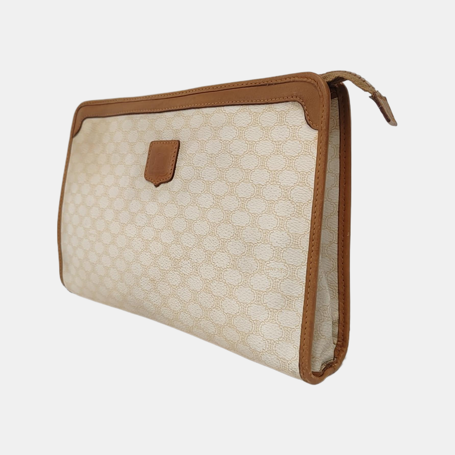 CELINE White Coated Canvas Triumph Handbag Golden hardware-(SKU)-953110143