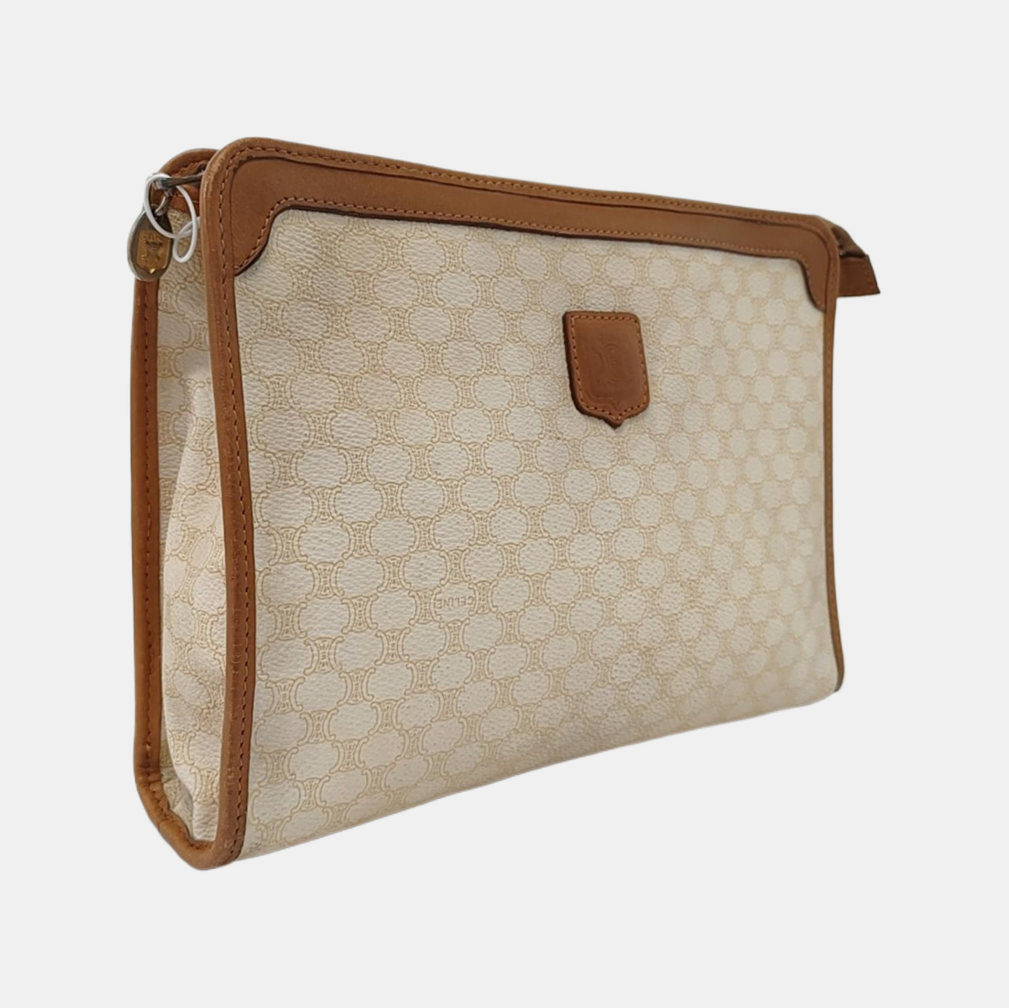 CELINE White Coated Canvas Triumph Handbag Golden hardware-(SKU)-953110143