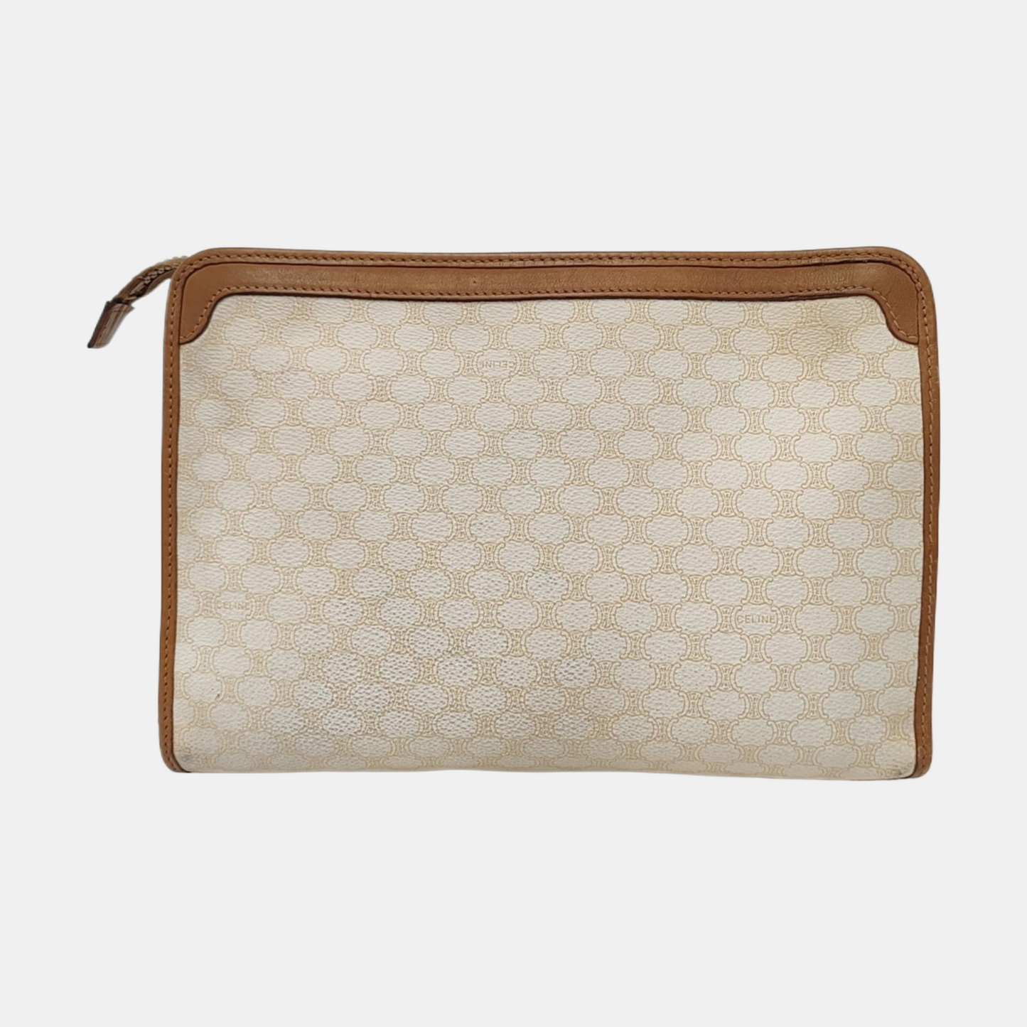 CELINE White Coated Canvas Triumph Handbag Golden hardware-(SKU)-953110143