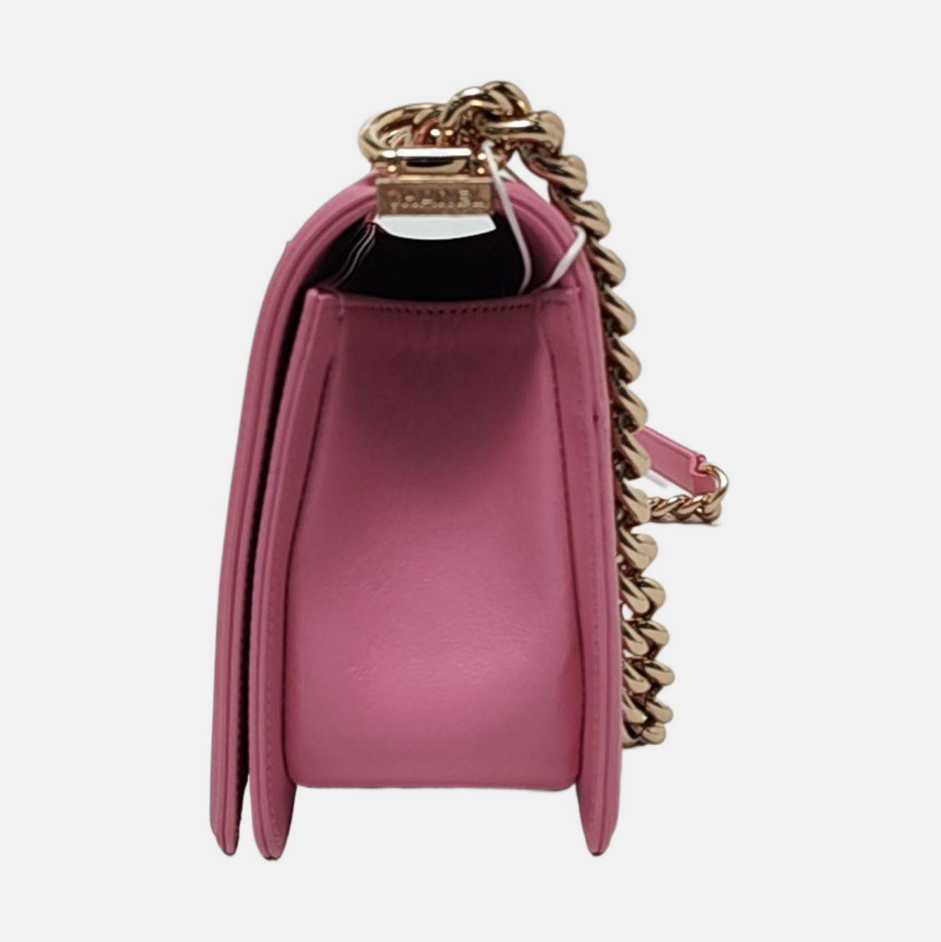 CHANEL BOY CHANEL Medium Size Pink Leather V-Shape Shoulder Bag Crossbody Bag Gold Hardware-(SKU)-953183002