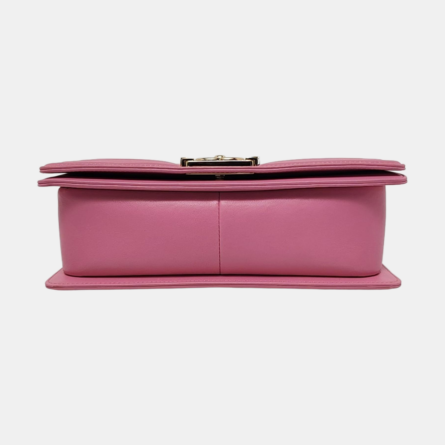 CHANEL BOY CHANEL Medium Size Pink Leather V-Shape Shoulder Bag Crossbody Bag Gold Hardware-(SKU)-953183002