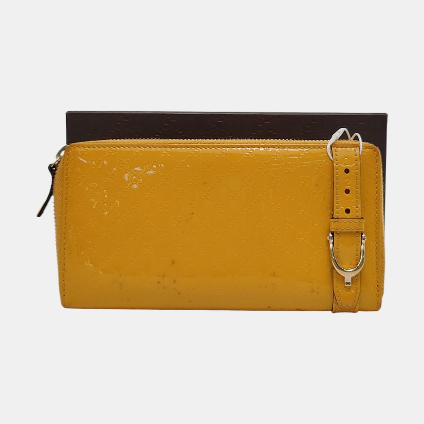 GUCCI Microguccissima Yellow Patent Leather Monogrammed Embossed Wallet Golden hardware-(SKU)-953012842