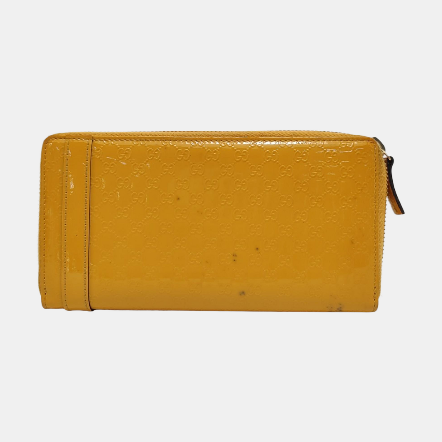 GUCCI Microguccissima Yellow Patent Leather Monogrammed Embossed Wallet Golden hardware-(SKU)-953012842