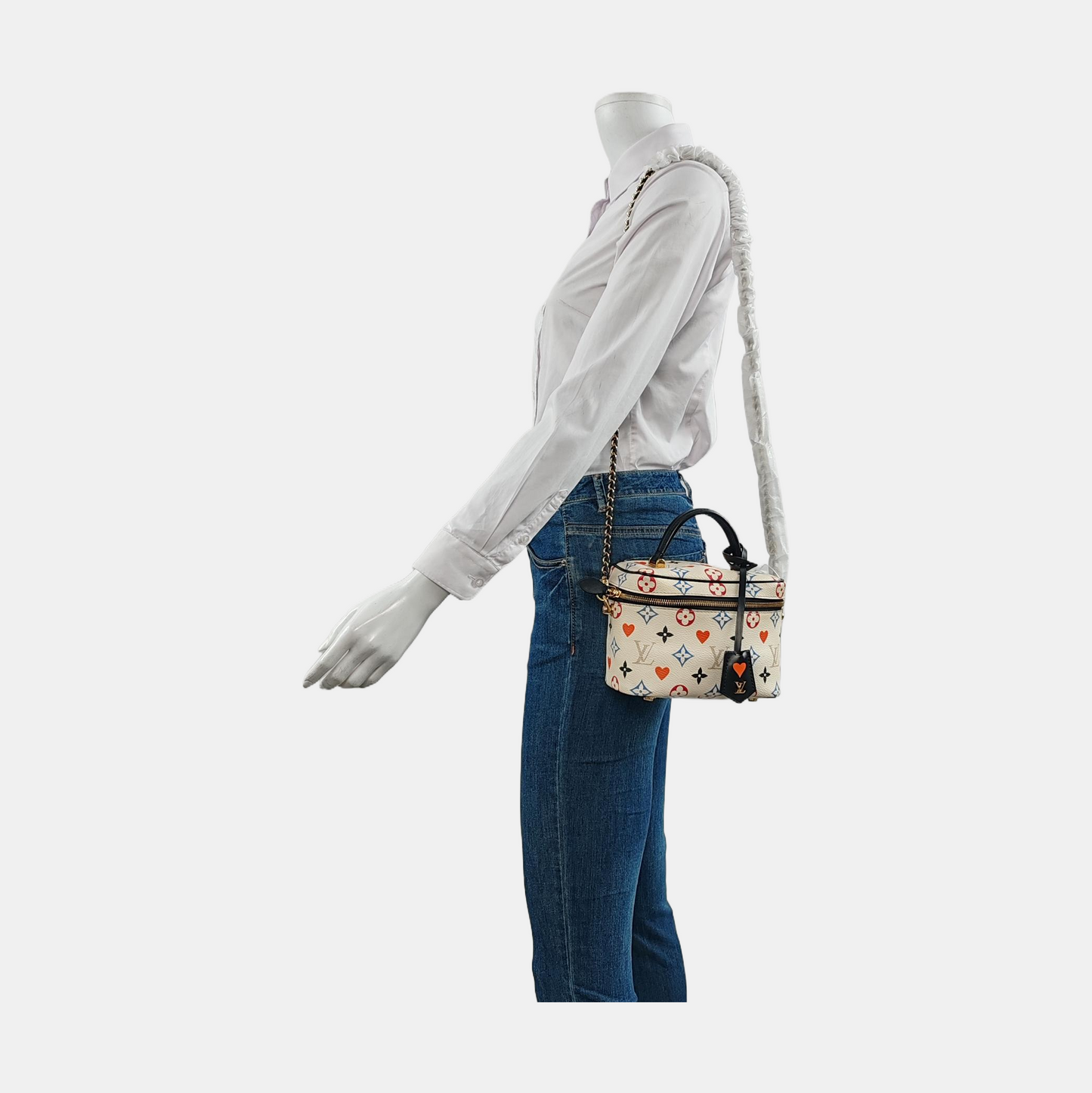 LOUIS VUITTON NICE Small White Coated Canvas Print Crossbody Bag Shoulder Bag Handbag Removable Strap Golden Hardware-(SKU)-953026193
