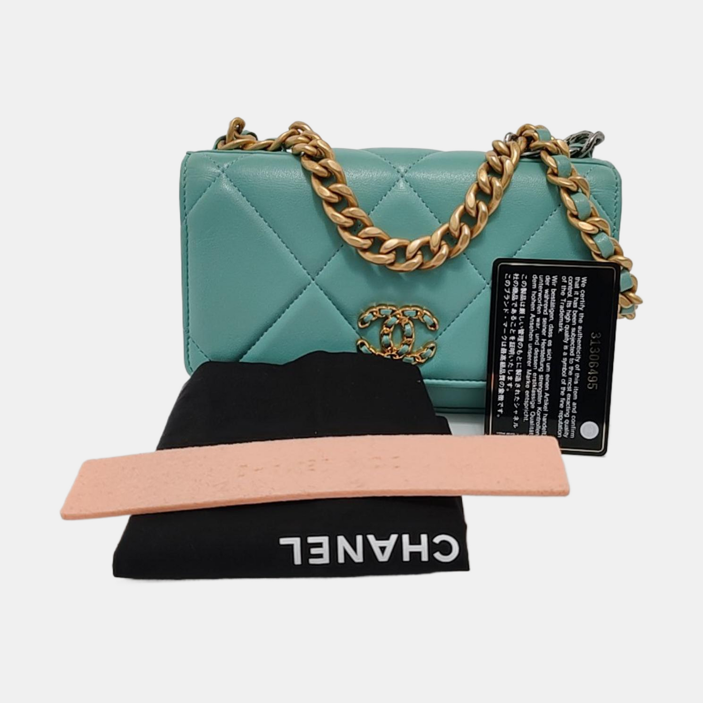 CHANEL CHANEL 19 WOC Blue Lamb Leather Quilted Chevron Shoulder Bag Golden Rhodium Hardware 31 Openings-(SKU)-953026549