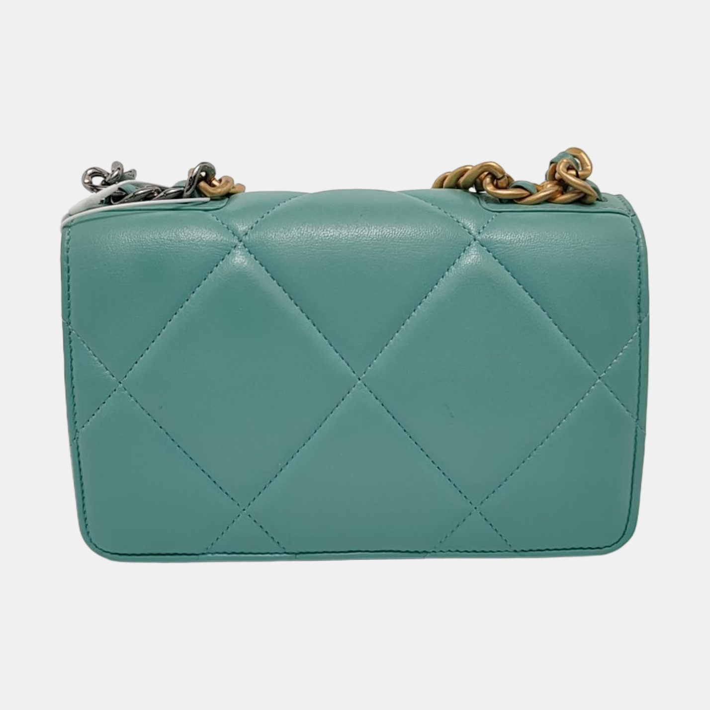 CHANEL CHANEL 19 WOC Blue Lamb Leather Quilted Chevron Shoulder Bag Golden Rhodium Hardware 31 Openings-(SKU)-953026549
