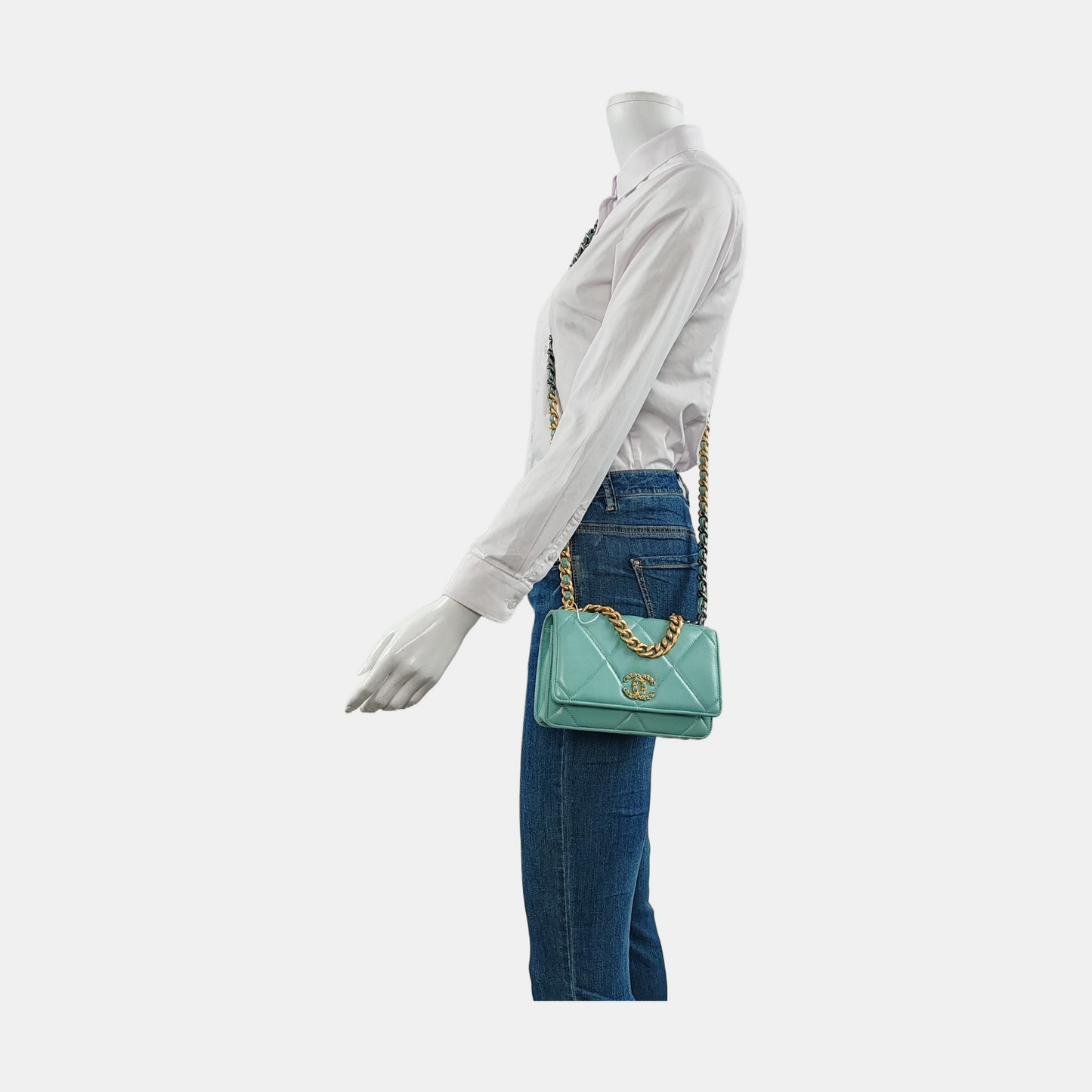 CHANEL CHANEL 19 WOC Blue Lamb Leather Quilted Chevron Shoulder Bag Golden Rhodium Hardware 31 Openings-(SKU)-953026549