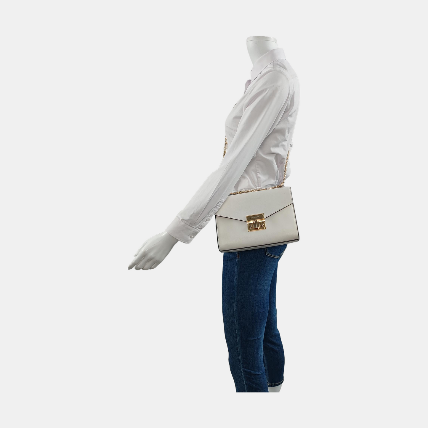 MICHAEL KORS Whitney Large size White Cowhide Single Shoulder Bag Crossbody Handbag Golden hardware-(SKU)-936827324