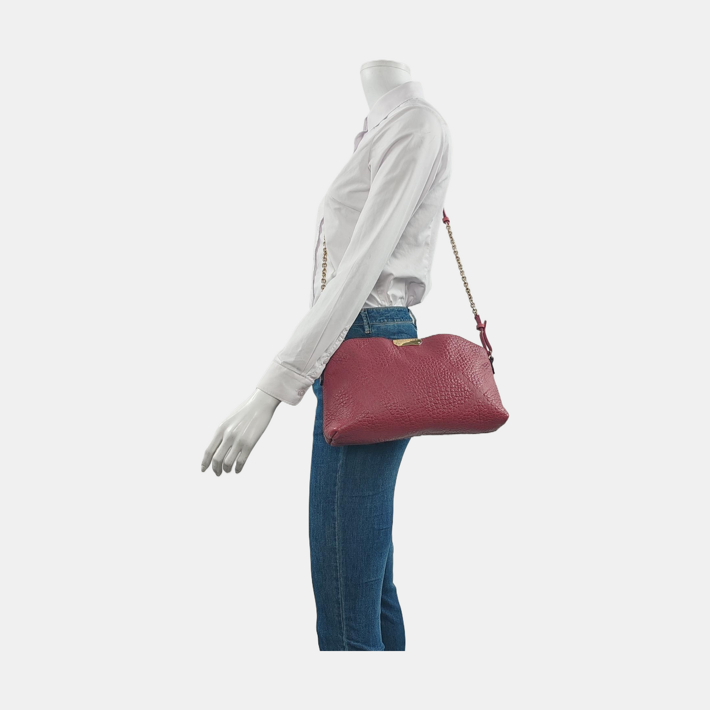 BURBERRY Mildenhall Fuchsia Pink Leather Crossbody Shoulder Bag Golden hardware Removable shoulder strap-(SKU)-953552292