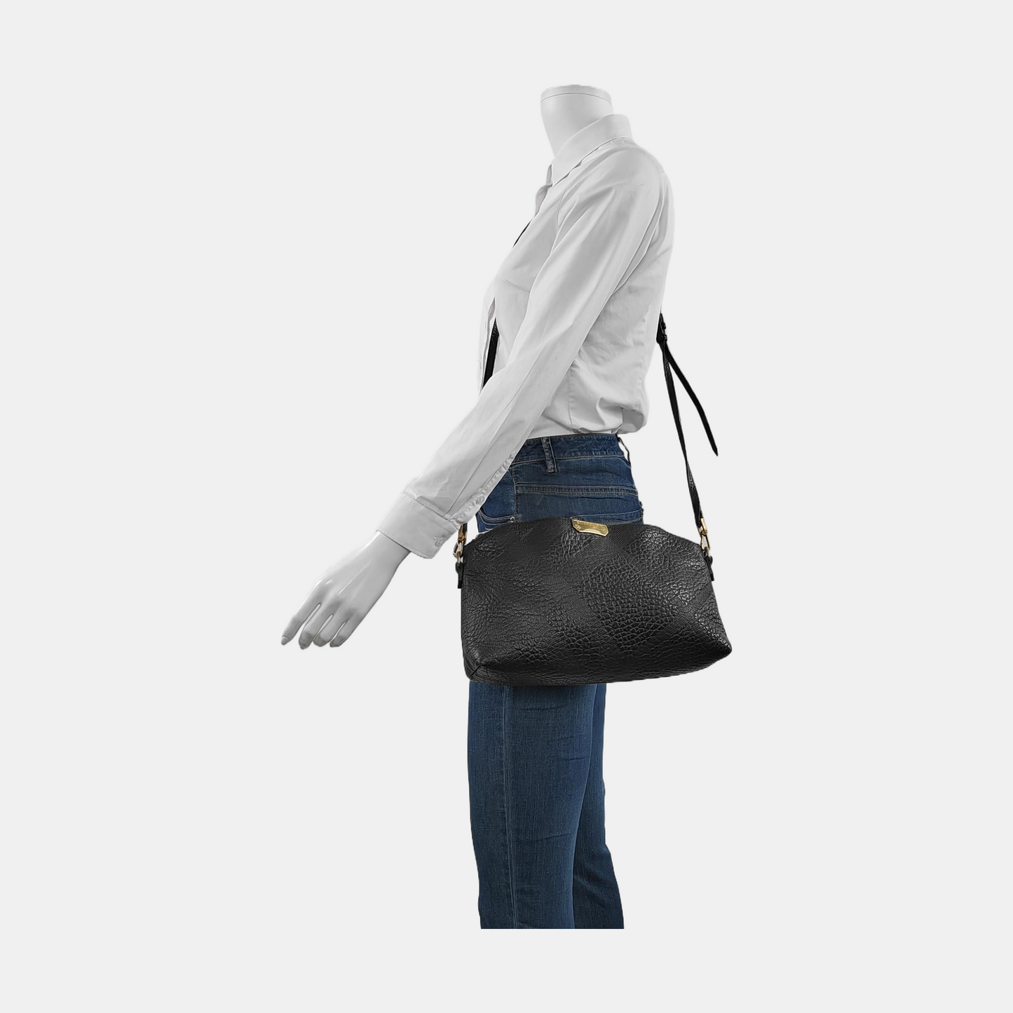 BURBERRY Black Leather Embossed Single Shoulder Bag Tote Golden hardware Removable shoulder strap-(SKU)-953334990