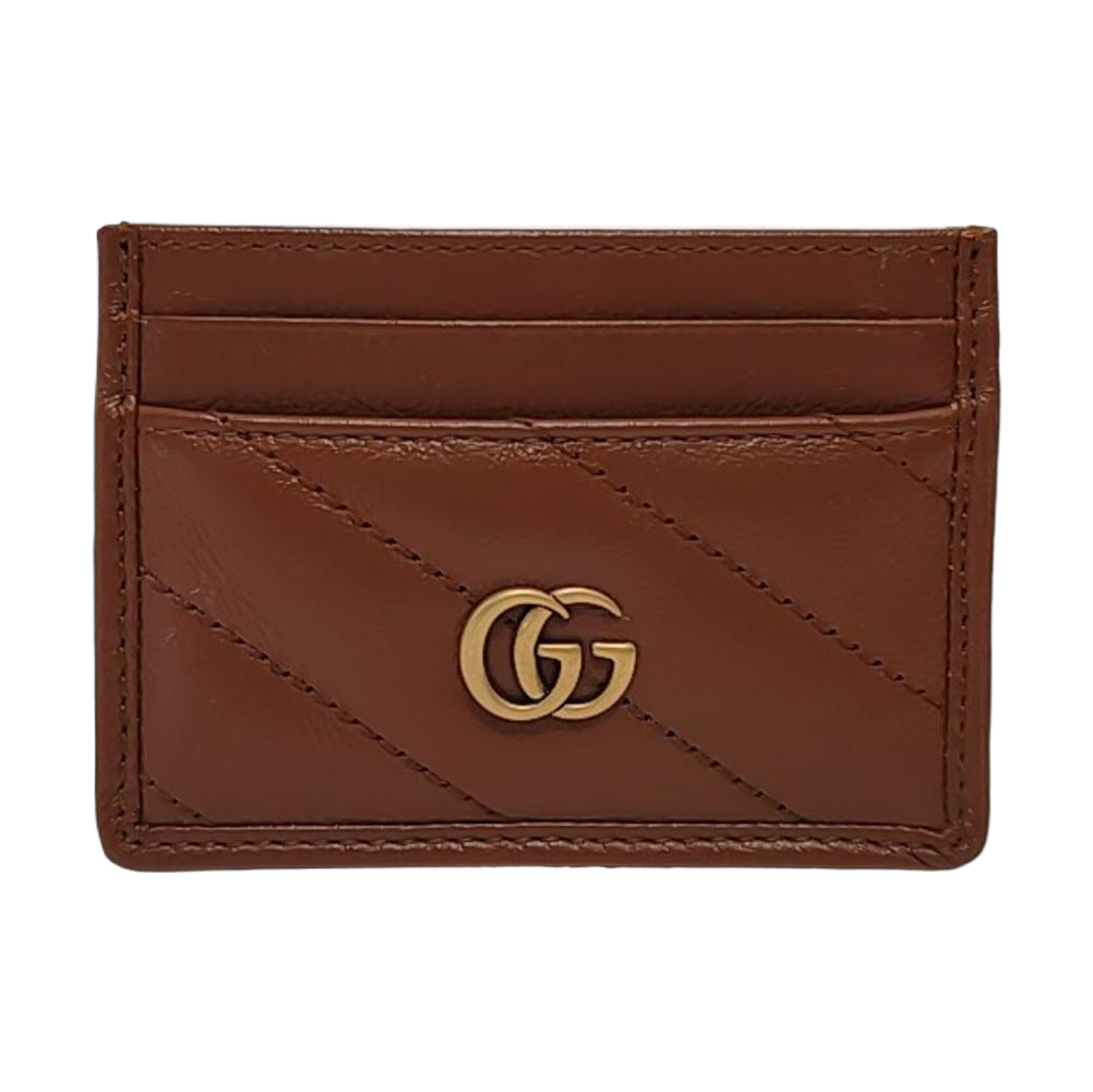 GUCCI GG Marmont Brown Leather Quilted Stripe Card Case Golden hardware Complete Accessories-(SKU)-953444579