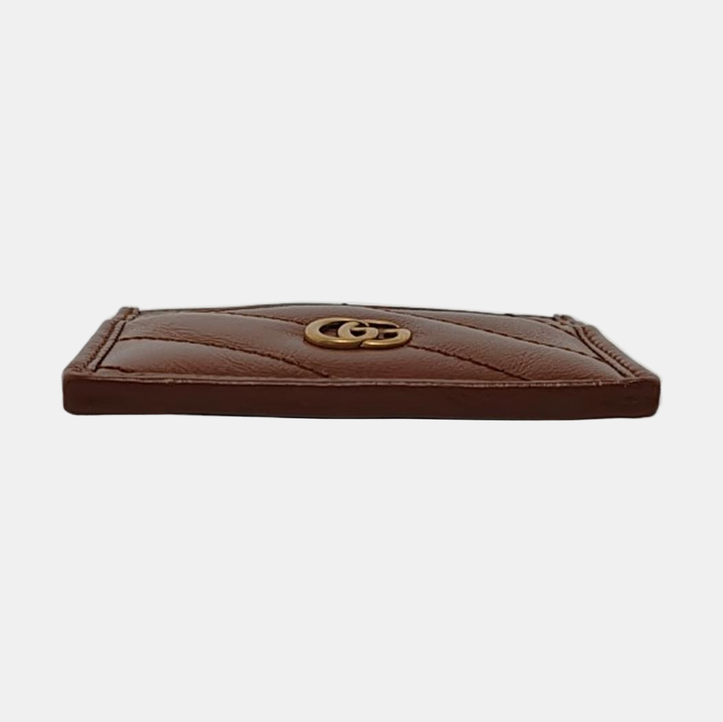 GUCCI GG Marmont Brown Leather Quilted Stripe Card Case Golden hardware Complete Accessories-(SKU)-953444579