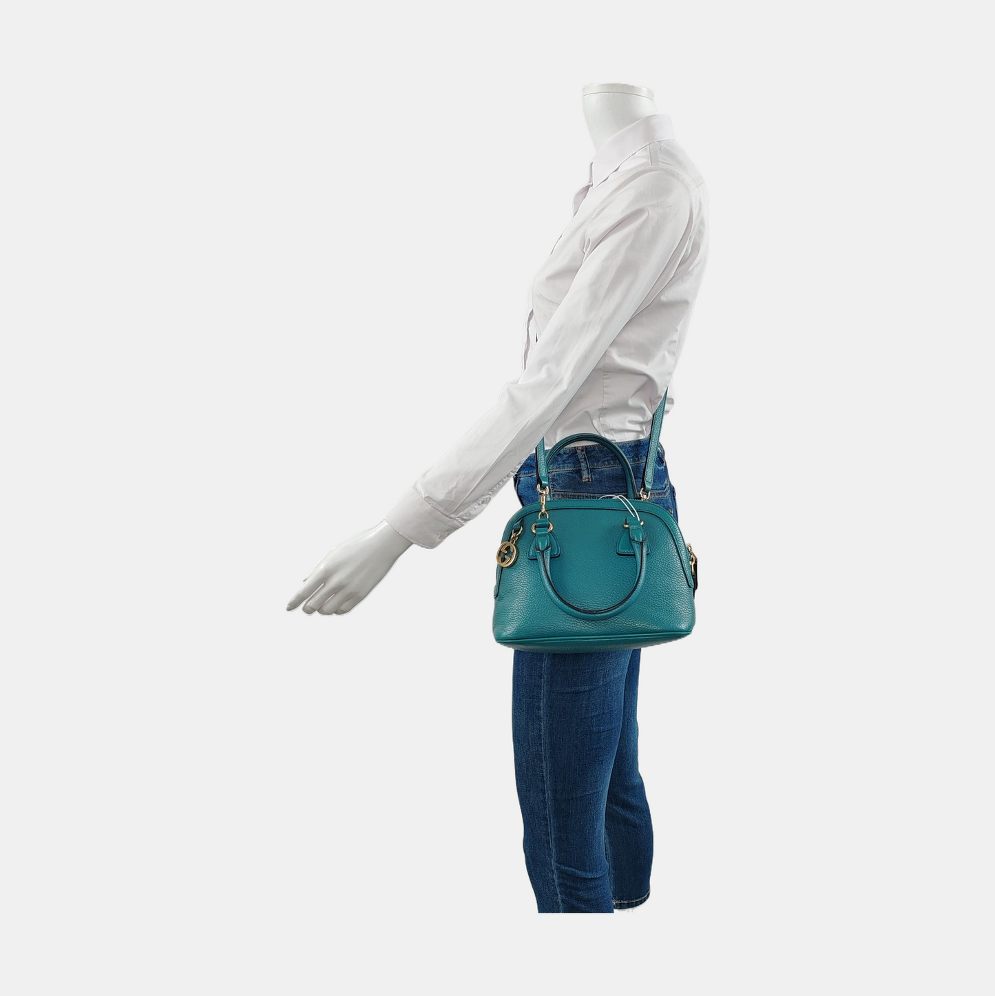 GUCCI DOME Blue Calf Leather Shoulder Bag Tote Golden hardware Removable shoulder strap-(SKU)-953375478