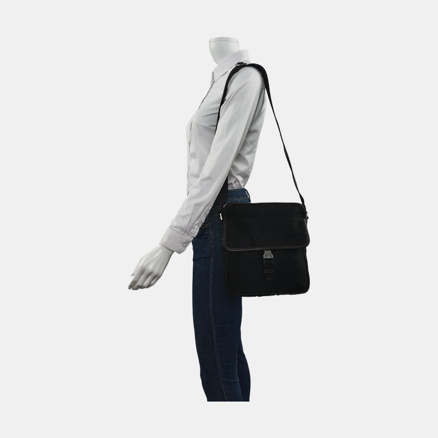 PRADA Black fabric crossbody bag shoulder bag Silver Hardware-(SKU)-953382734