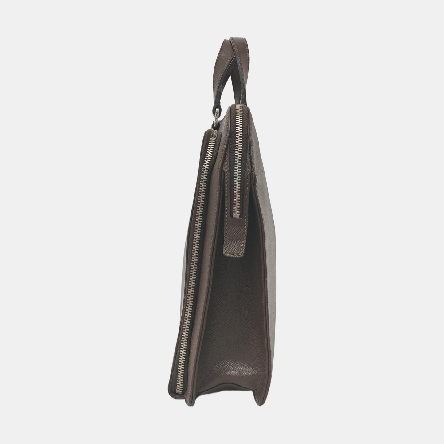 PRADA Dark Brown Cowhide Logo Crosshatch Handbag Silver Hardware-(SKU)-953376928