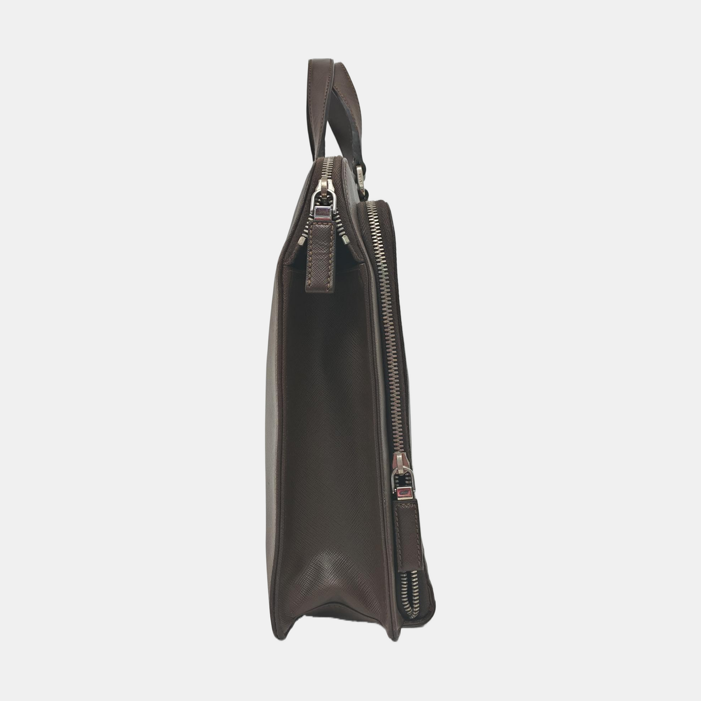 PRADA Dark Brown Cowhide Logo Crosshatch Handbag Silver Hardware-(SKU)-953376928
