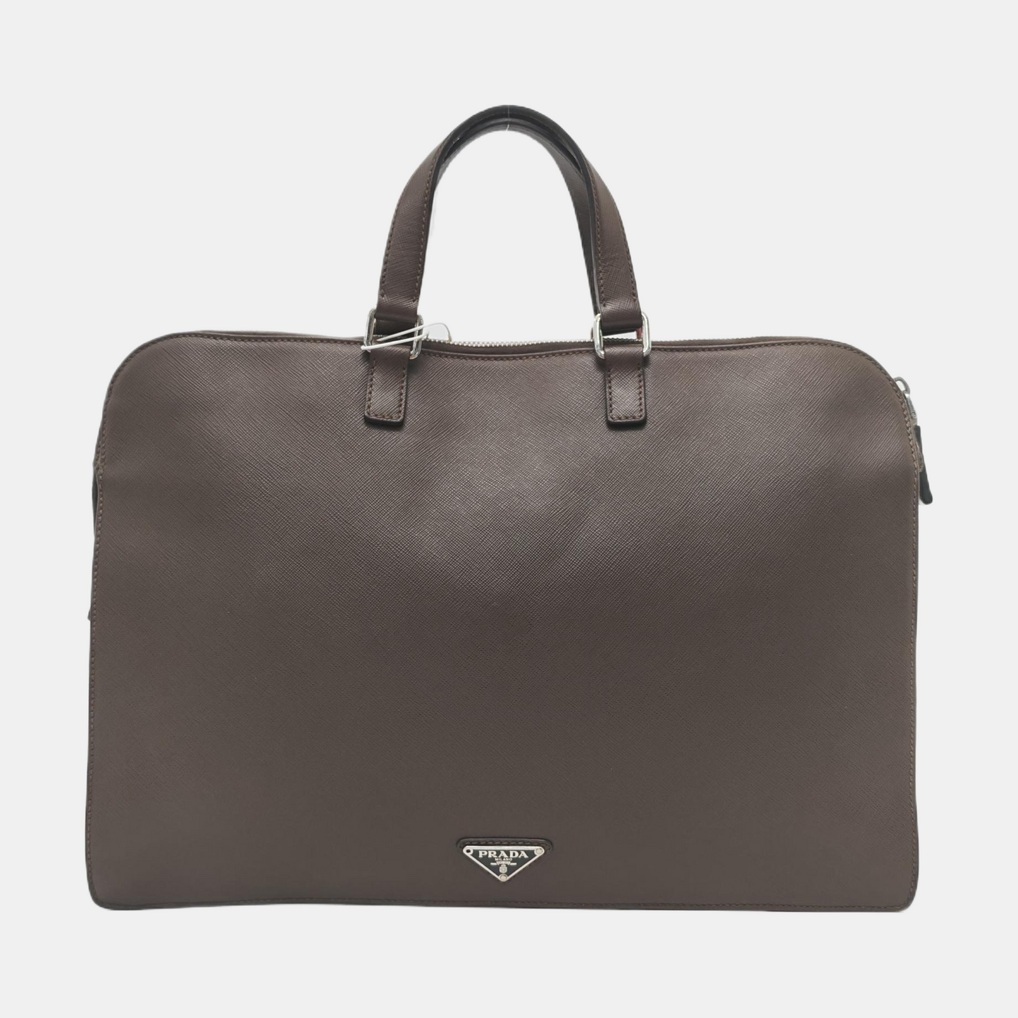 PRADA Dark Brown Cowhide Logo Crosshatch Handbag Silver Hardware-(SKU)-953376928