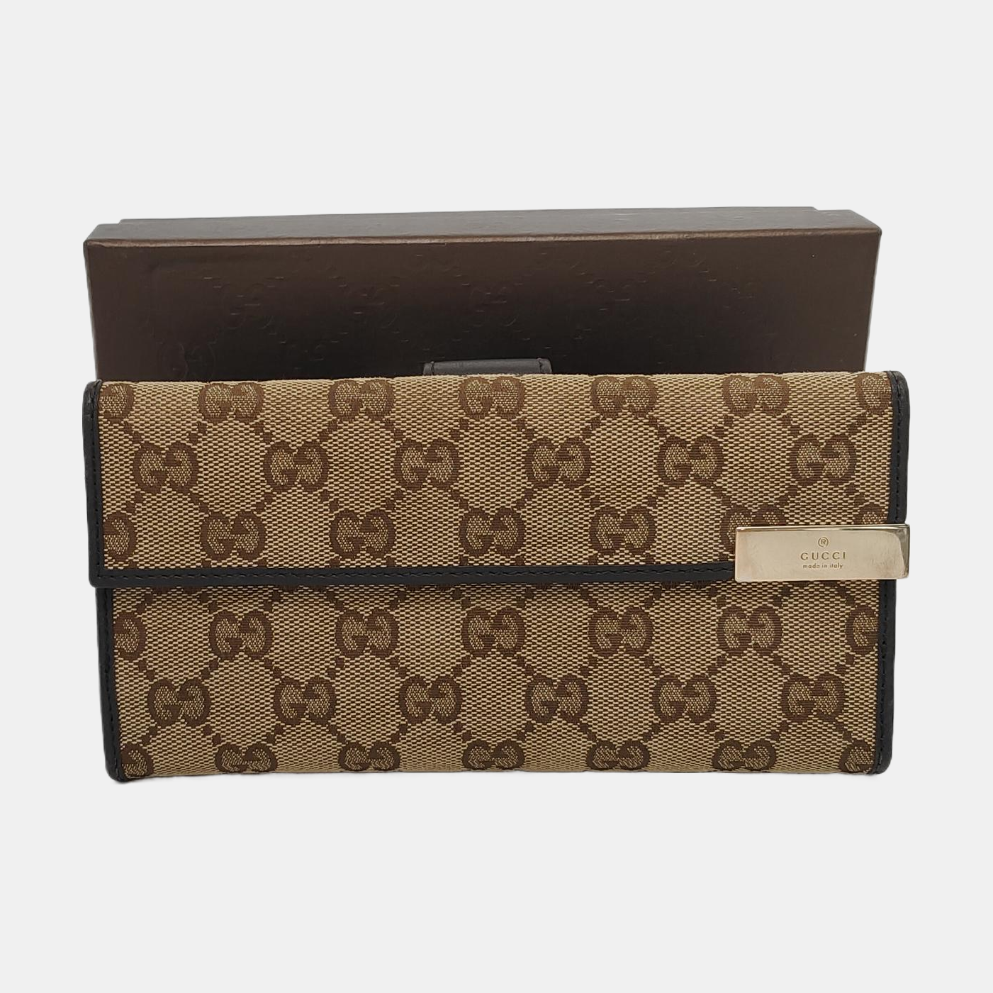 GUCCI Khaki Canvas Monogrammed Wallet Golden hardware-(SKU)-953543640