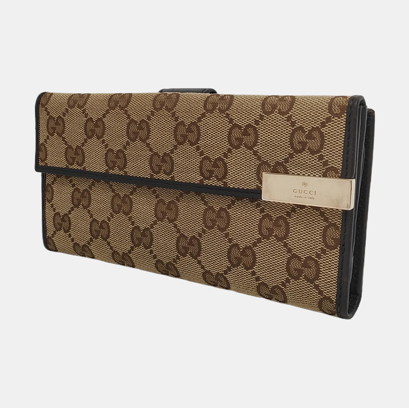 GUCCI Khaki Canvas Monogrammed Wallet Golden hardware-(SKU)-953543640
