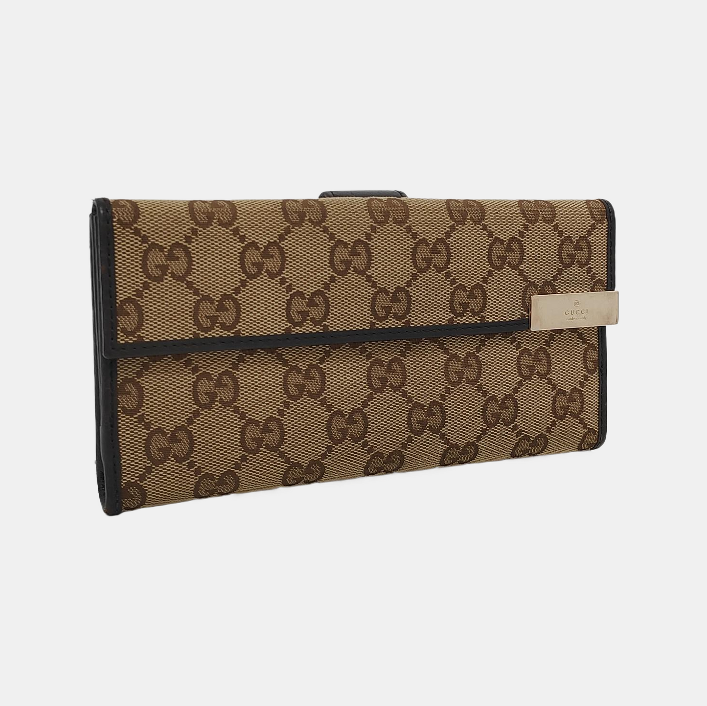 GUCCI Khaki Canvas Monogrammed Wallet Golden hardware-(SKU)-953543640