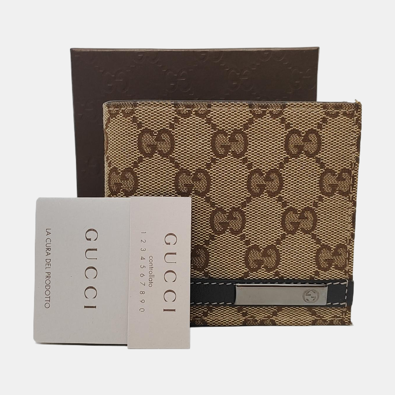 GUCCI Brown Canvas Monogrammed Wallet Golden hardware-(SKU)-953543328