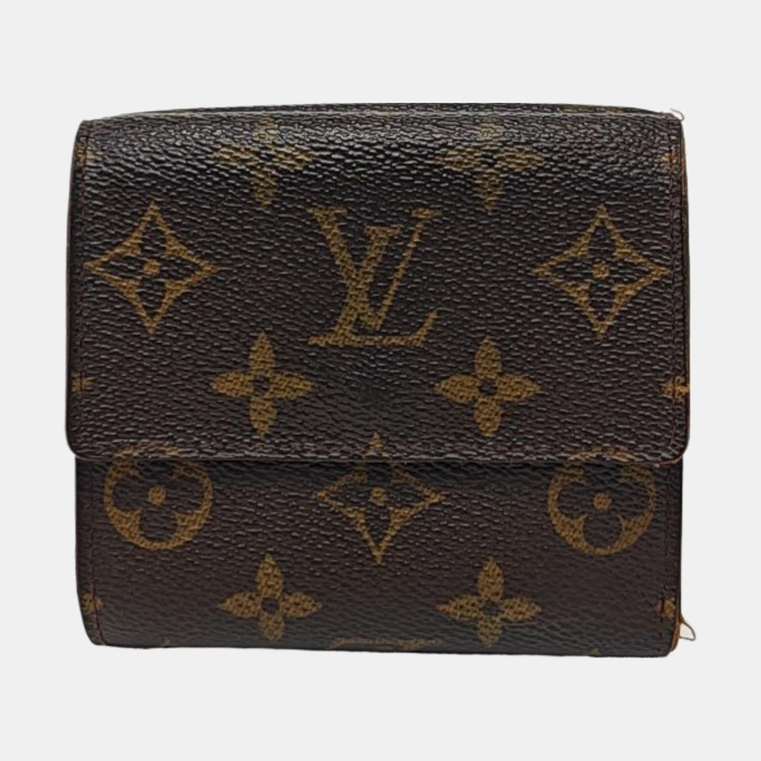 LOUIS VUITTON ELISE Brown coated canvas vintage wallet Golden hardware Vintage model-(SKU)-953704307