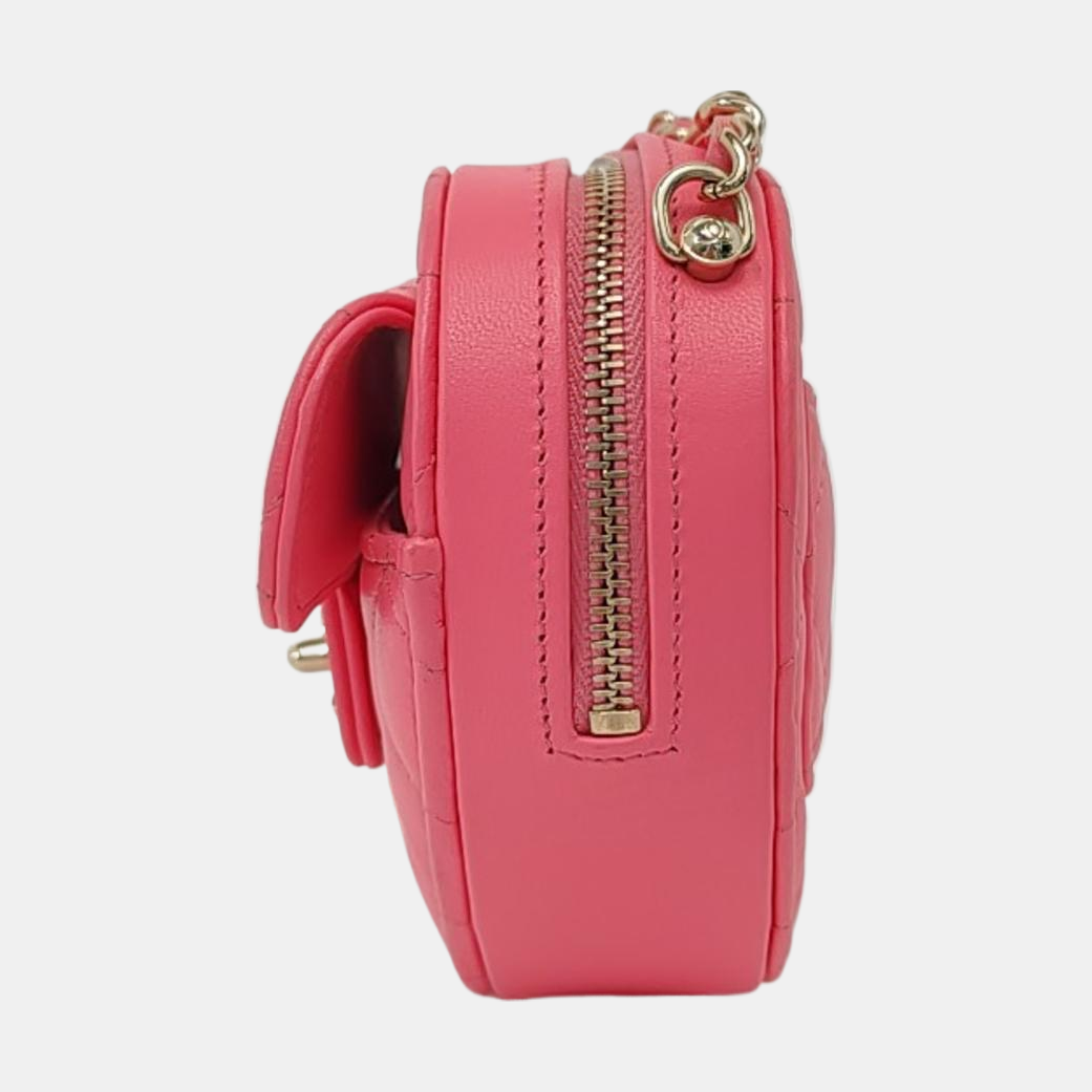 CHANEL HEART Pink Calfskin Quilted Shoulder Bag Crossbody Bag with Gold Hardware, 32 Clasp-(SKU)-953114466