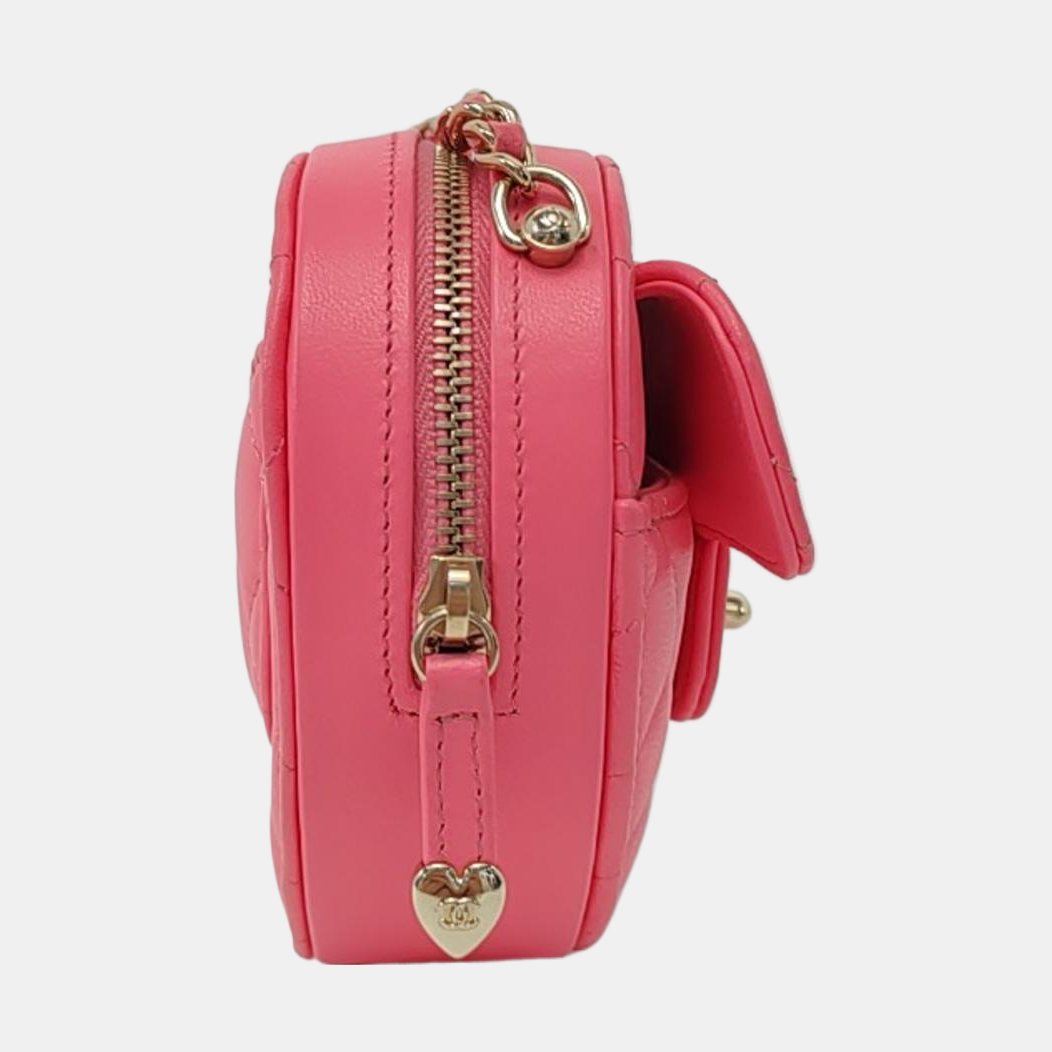 CHANEL HEART Pink Calfskin Quilted Shoulder Bag Crossbody Bag with Gold Hardware, 32 Clasp-(SKU)-953114466