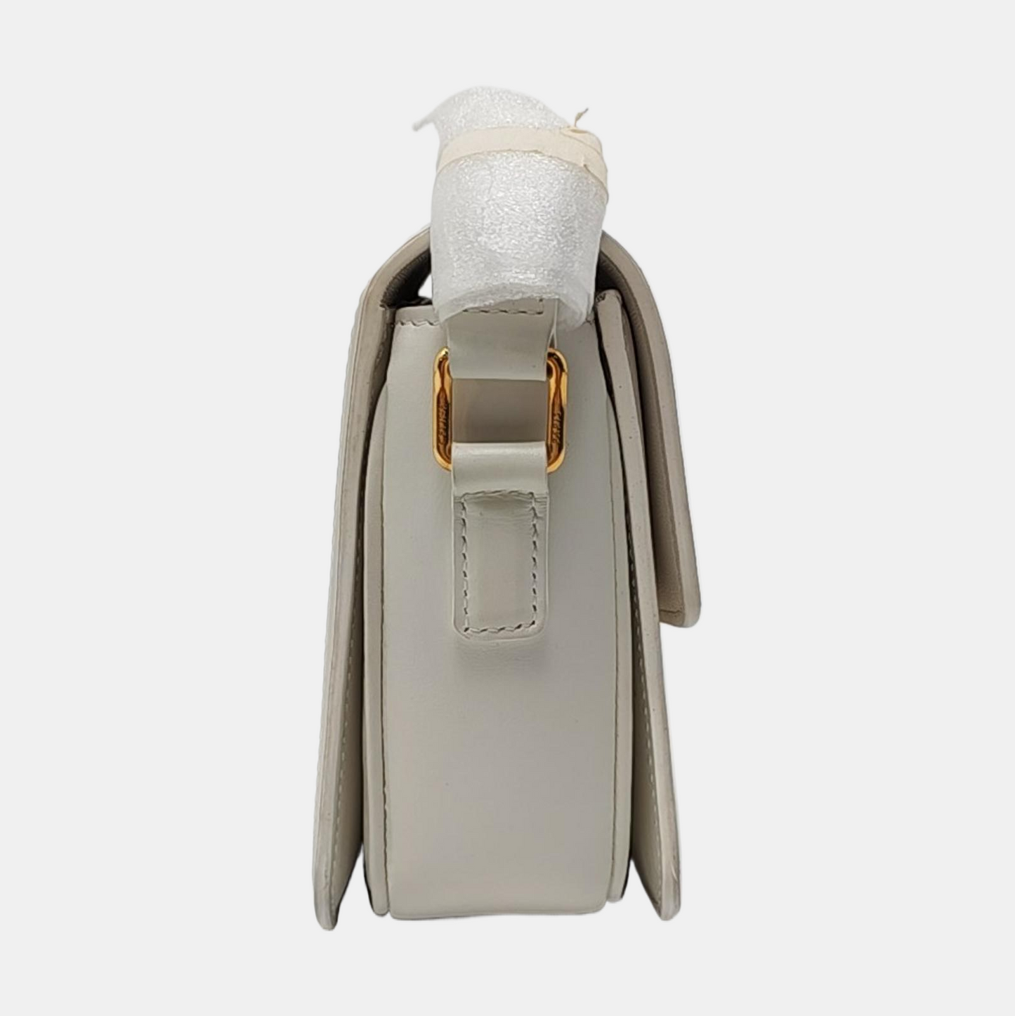 CELINE TRIOMPHE Small White Coated Canvas Triomphe Crossbody Single Shoulder Bag with Gold Hardware-(SKU)-953576570
