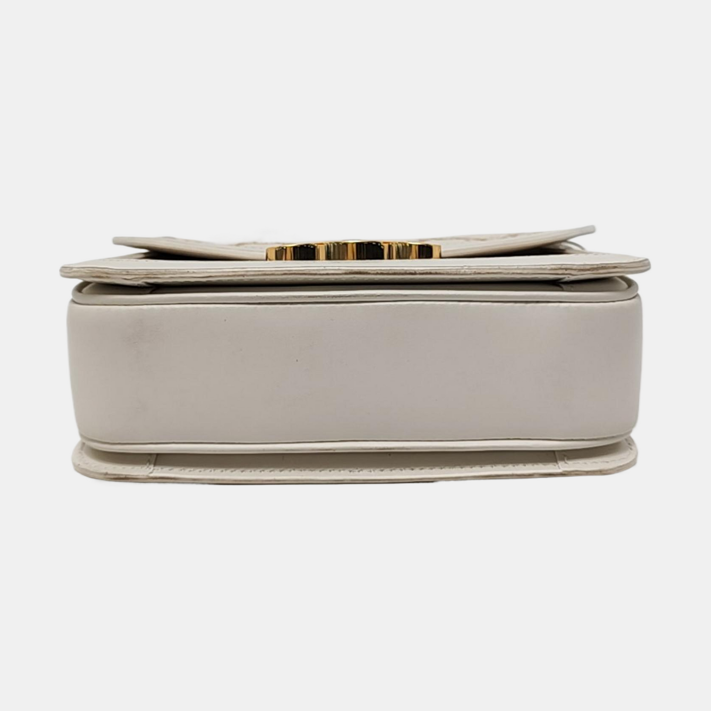 CELINE TRIOMPHE Small White Coated Canvas Triomphe Crossbody Single Shoulder Bag with Gold Hardware-(SKU)-953576570