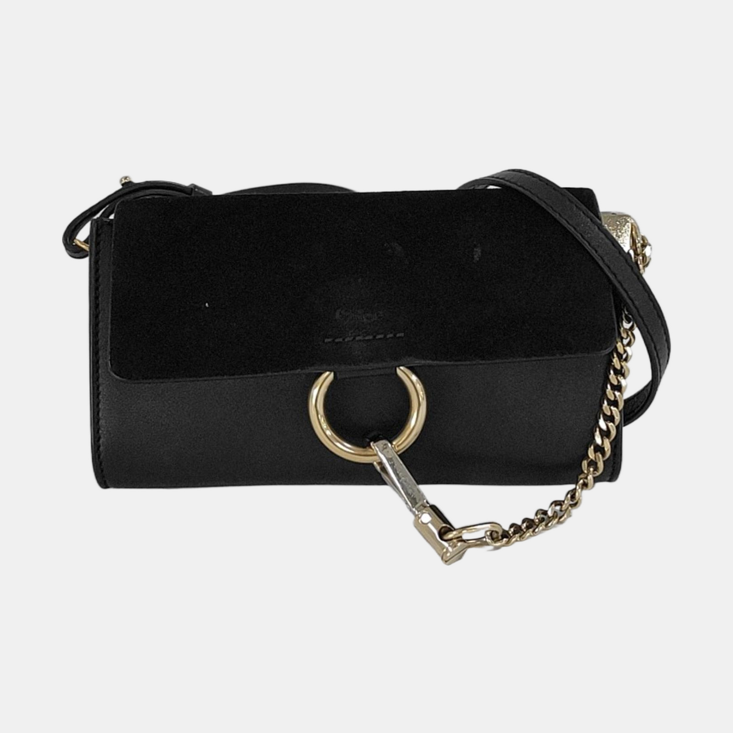 Chloé Faye Black Leather Single Shoulder Bag Golden Silver Hardware Removable shoulder strap-(SKU)-951803337