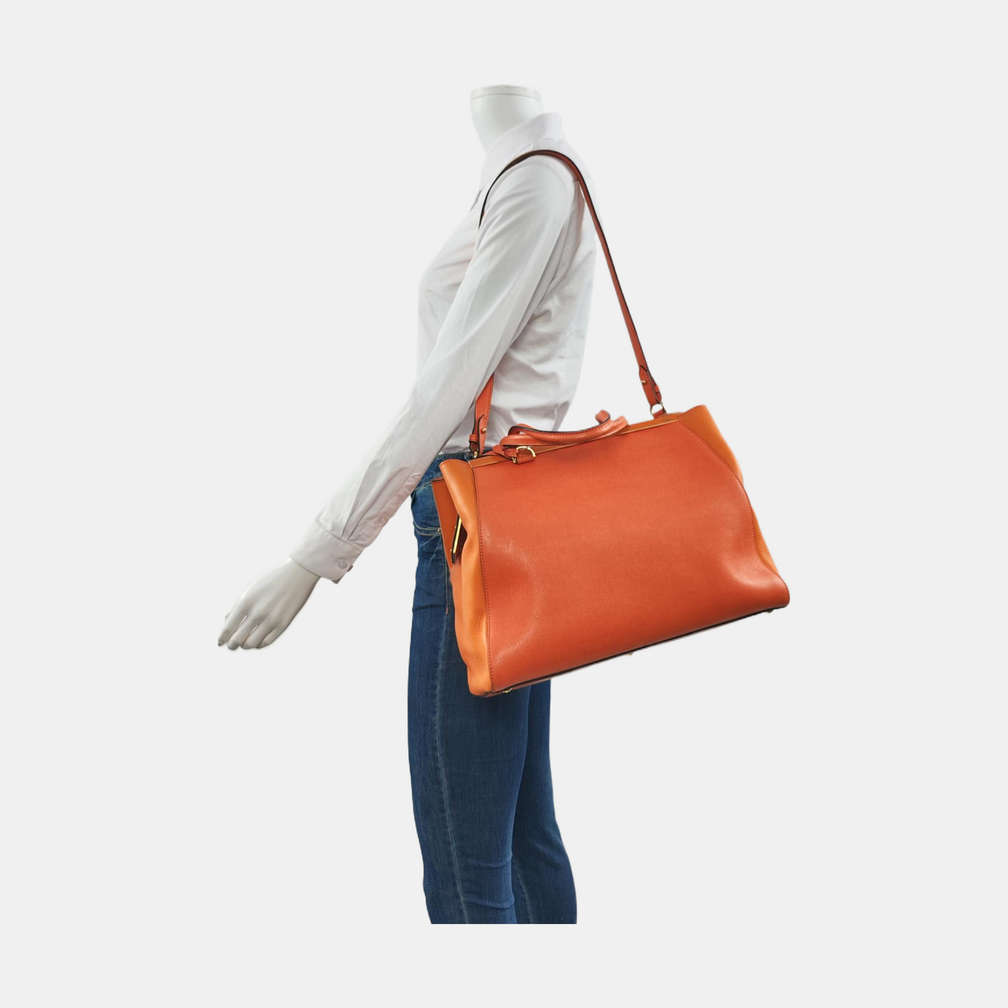 FENDI 2 Jours Medium size Orange Cowhide Single Shoulder Bag Tote Bag Golden hardware Removable shoulder strap-(SKU)-953654098