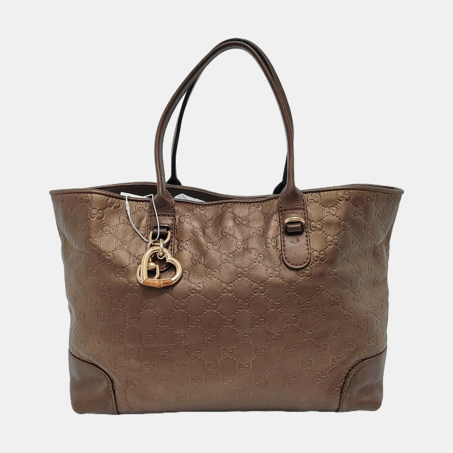 GUCCI Heart Bit Brown cowhide monogram textured handbag, crossbody bag Golden hardware-(SKU)-953515962