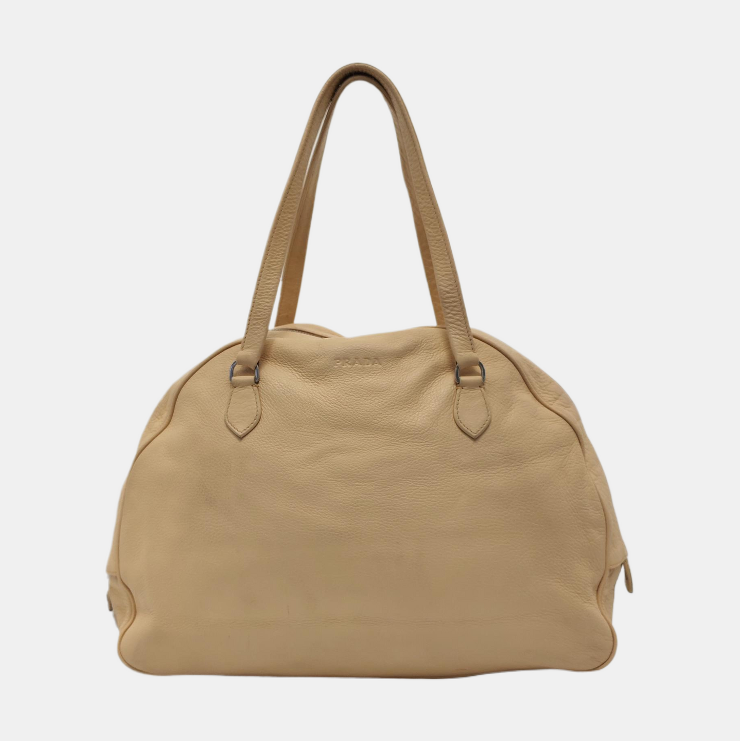 PRADA Light Yellow Calfskin Handbag Single Shoulder Bag Silver Hardware-(SKU)-953688644