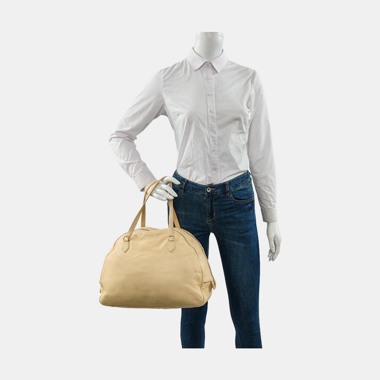 PRADA Light Yellow Calfskin Handbag Single Shoulder Bag Silver Hardware-(SKU)-953688644
