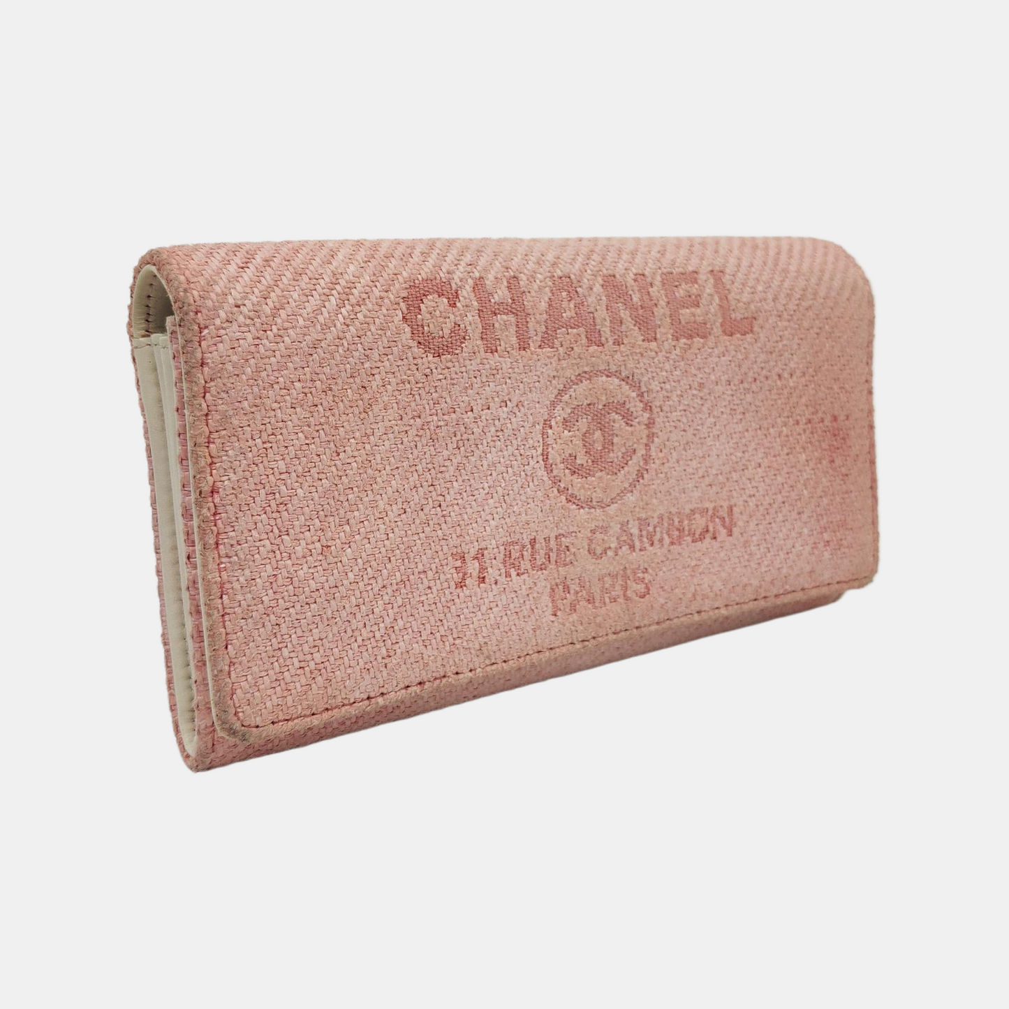 CHANEL DEAUVILLE Pink fabric wallet Silver Hardware 18nan-(SKU)-953641586